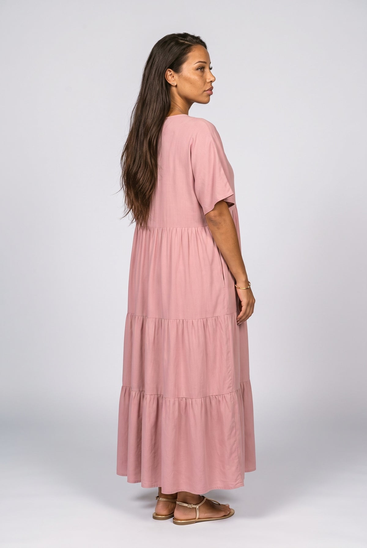 V-Neck Tiered Maxi Dress, back view