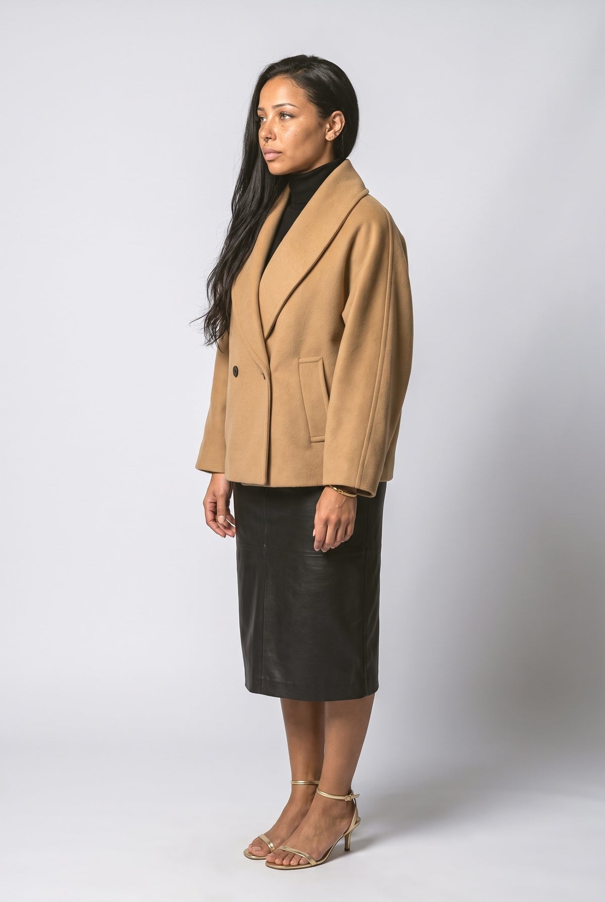 Batwing Sleeve Wool Coat, back view