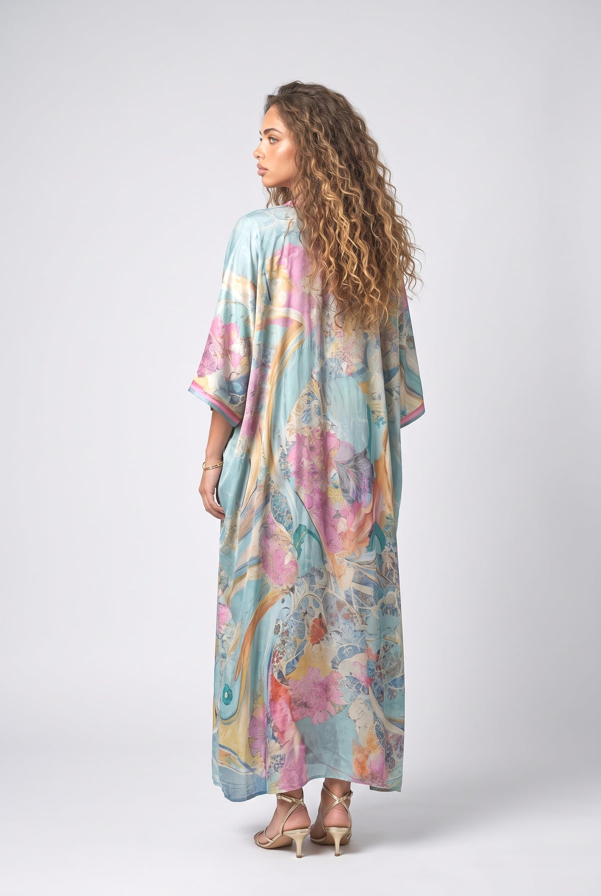Bohemian Print Drop-Shoulder Loose Maxi Dress, back view