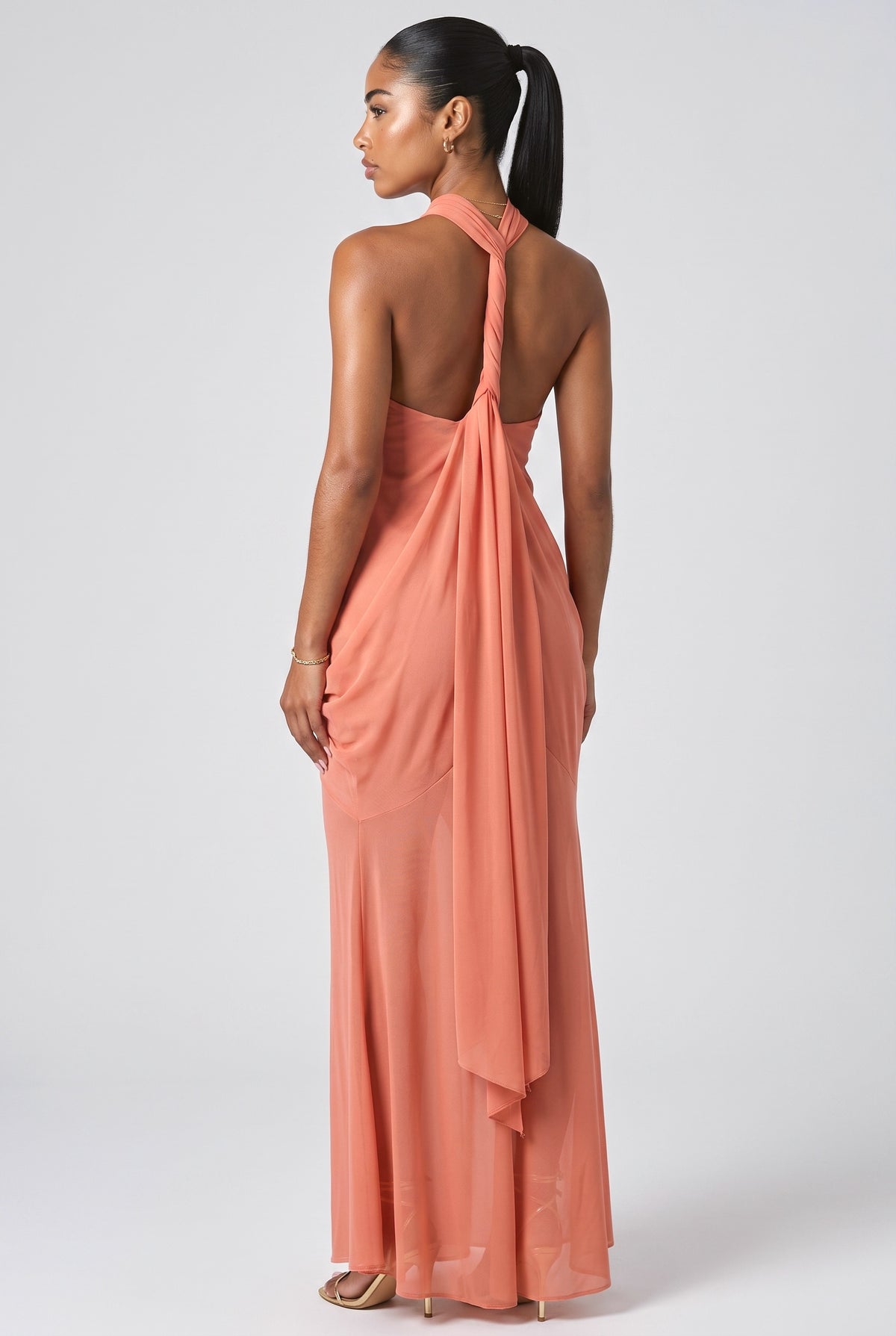 Chiffon Backless Maxi Dress, back view