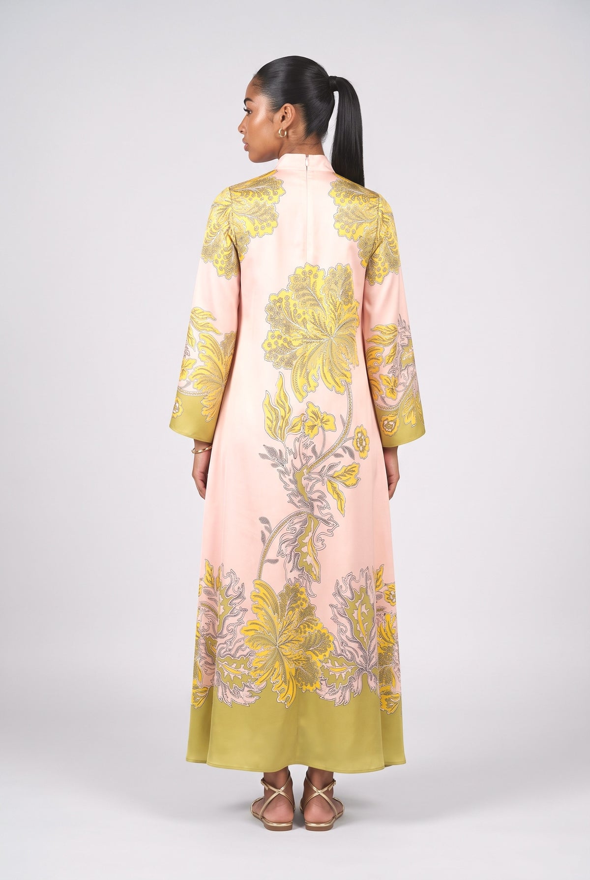 Pink Satin Maxi Dress, back view