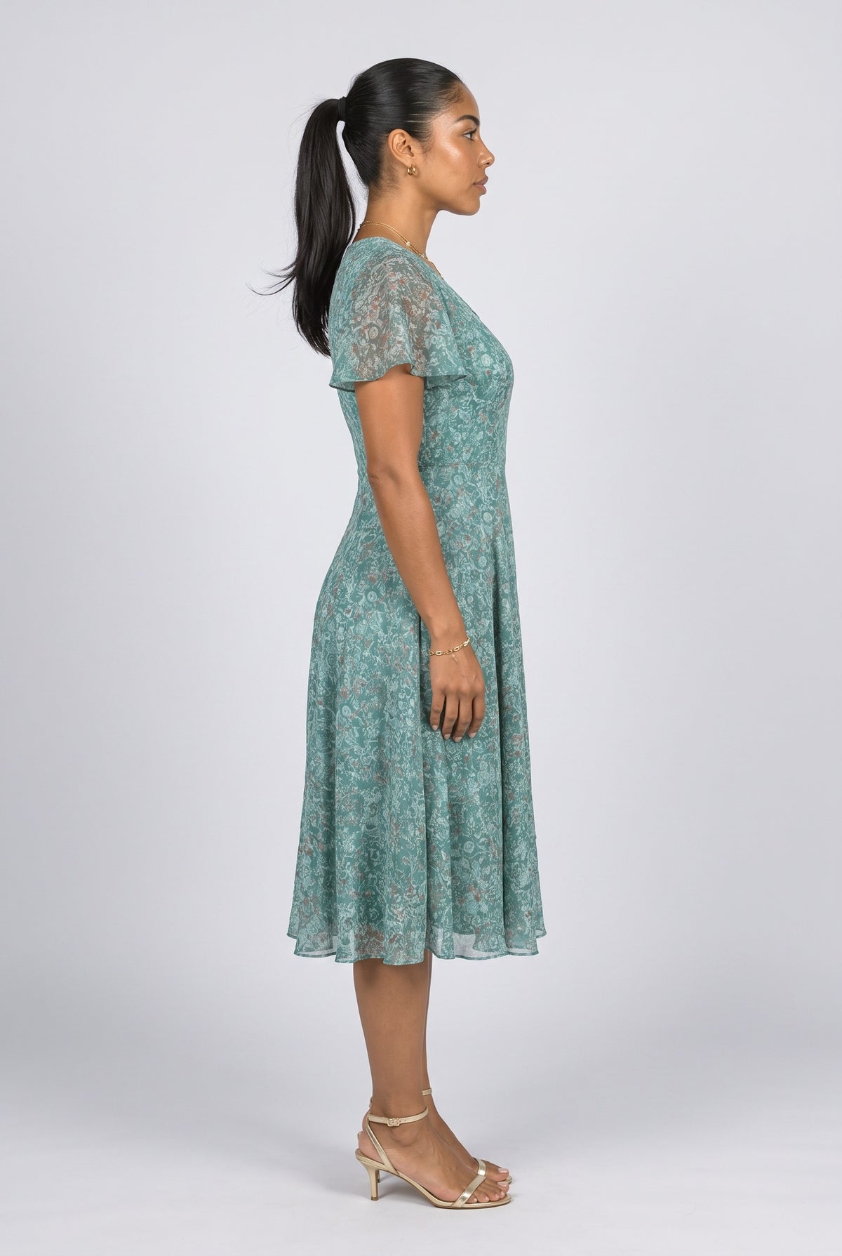 Flutter Sleeve Midi Dress, back view