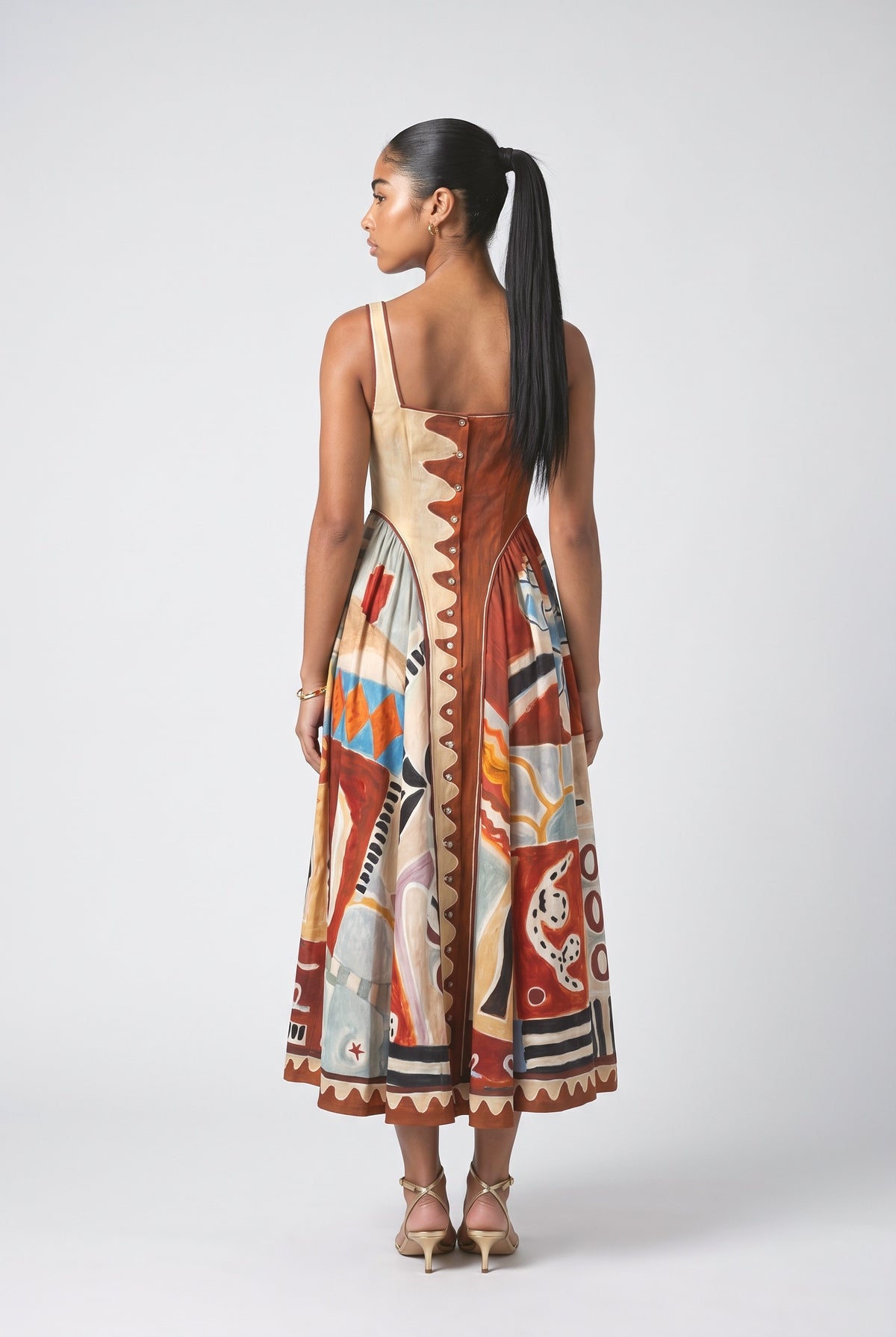 Multicolor Abstract Midi Dress, back view