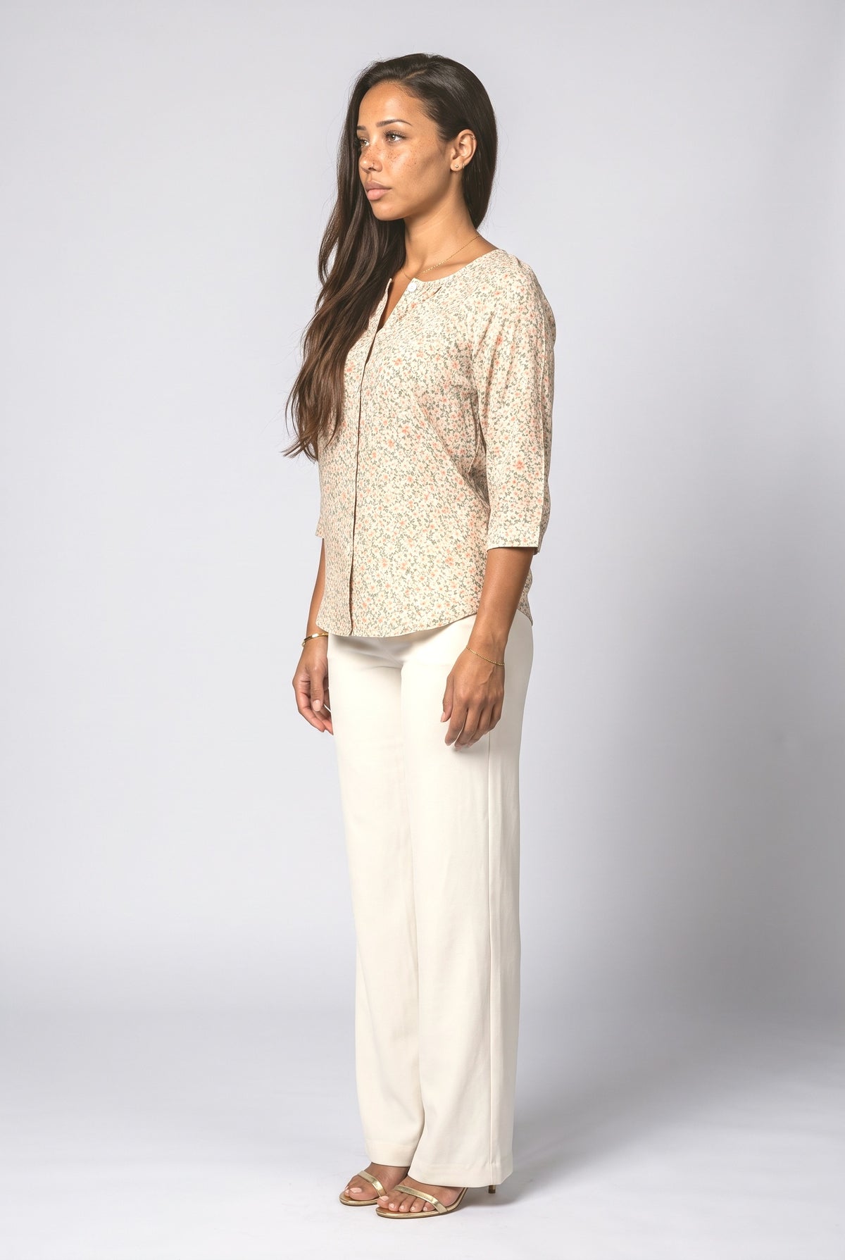 Beige Floral Blouse, back view