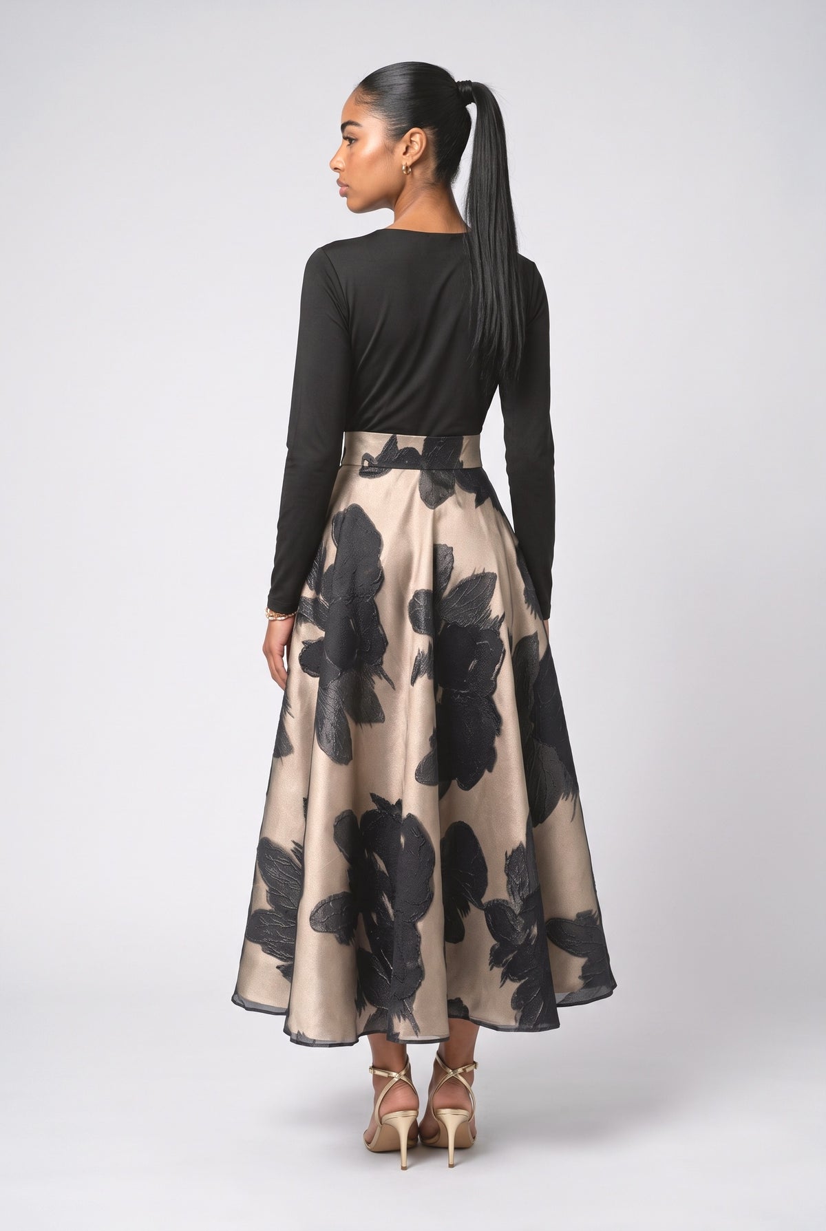 French Jacquard Midi Skirt Two-Piece Set, back view
