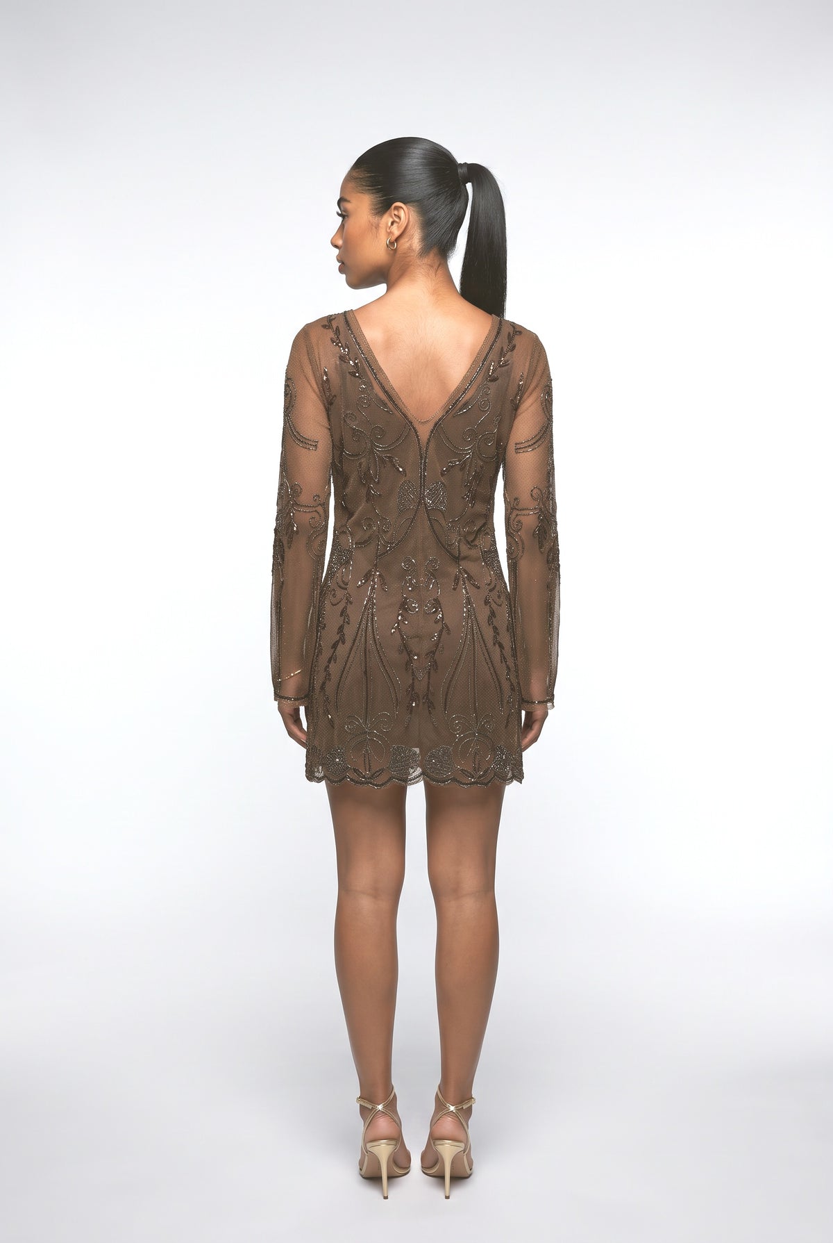 Brown Sequin Mini Dress, back view