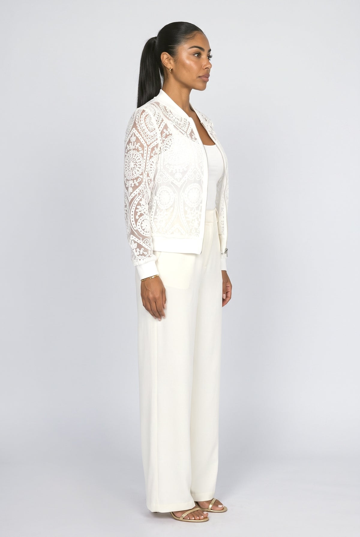 Lace Floral Bomber Jacket, back view