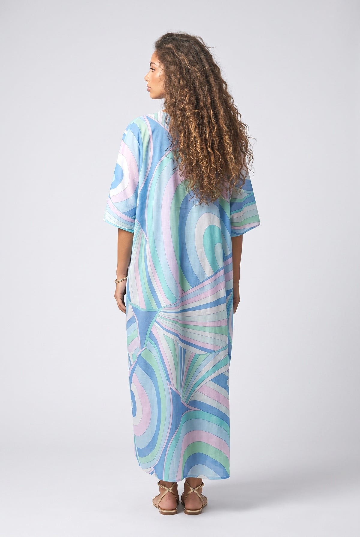 Psychedelic Print Robe Maxi Dress, back view