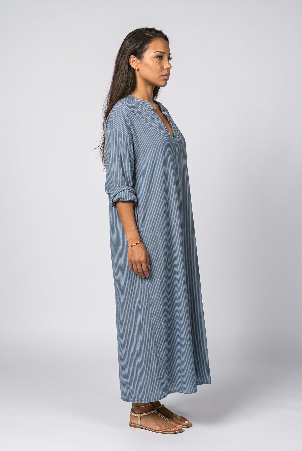 V-Neck Striped Maxi Dress, back view