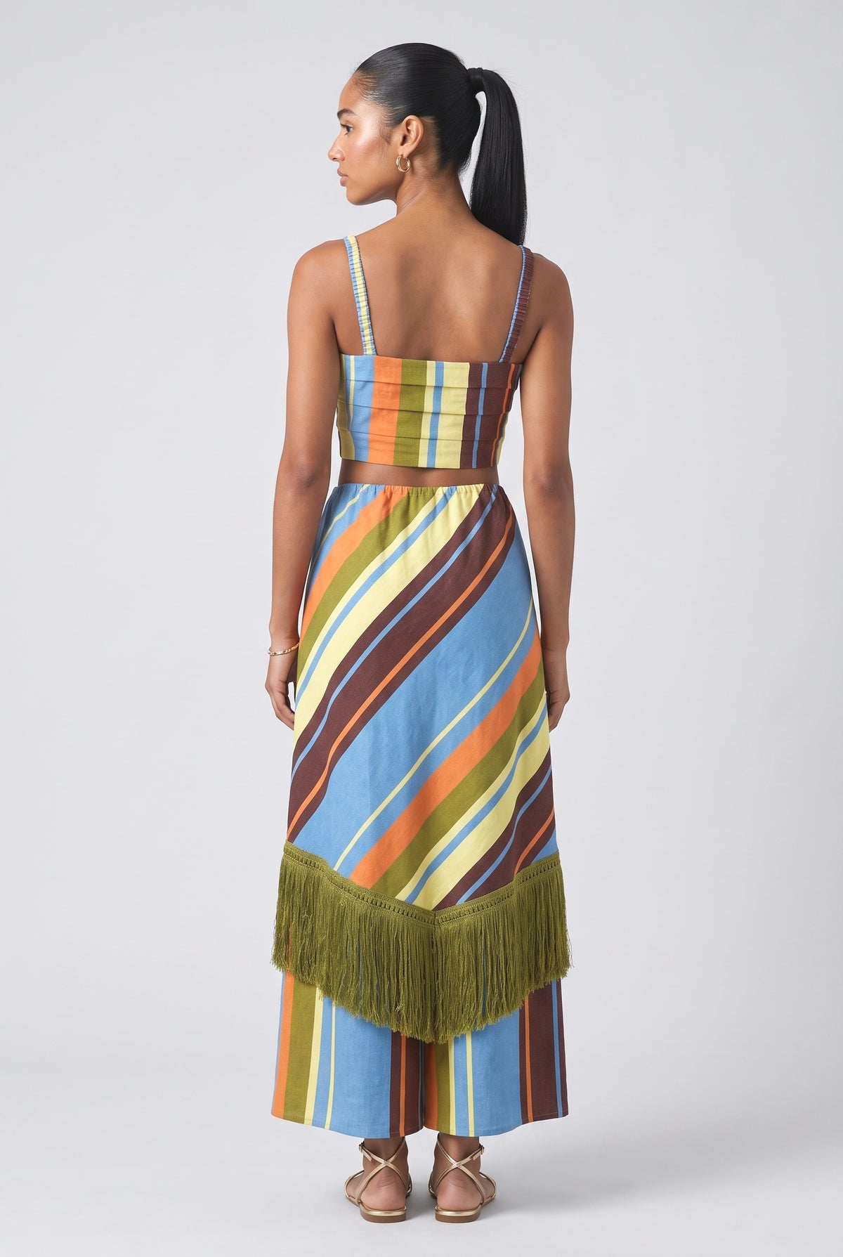 Multicolor Striped Fringe Outfit Set, back view