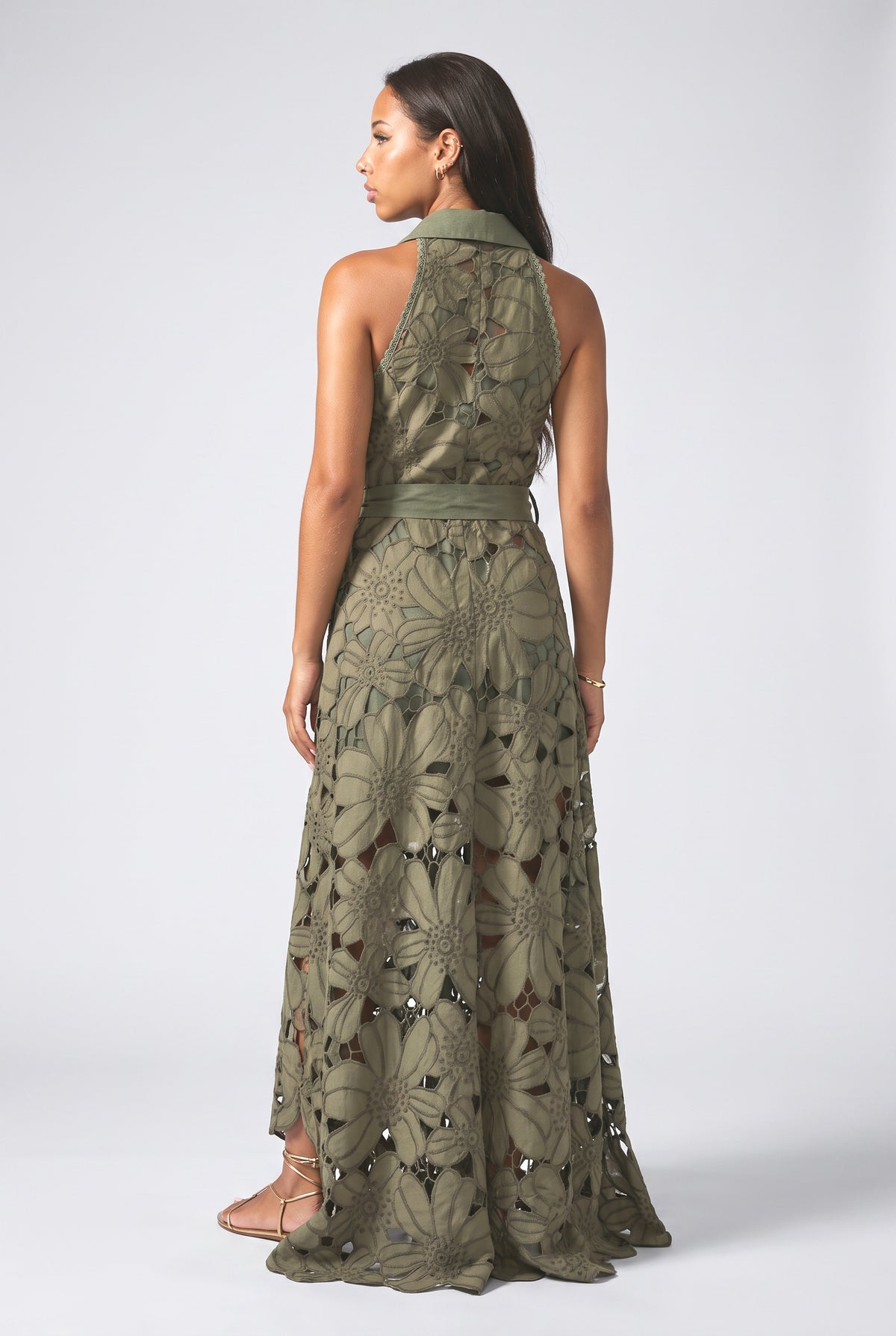 Floral Lace Backless Maxi Dress, back view