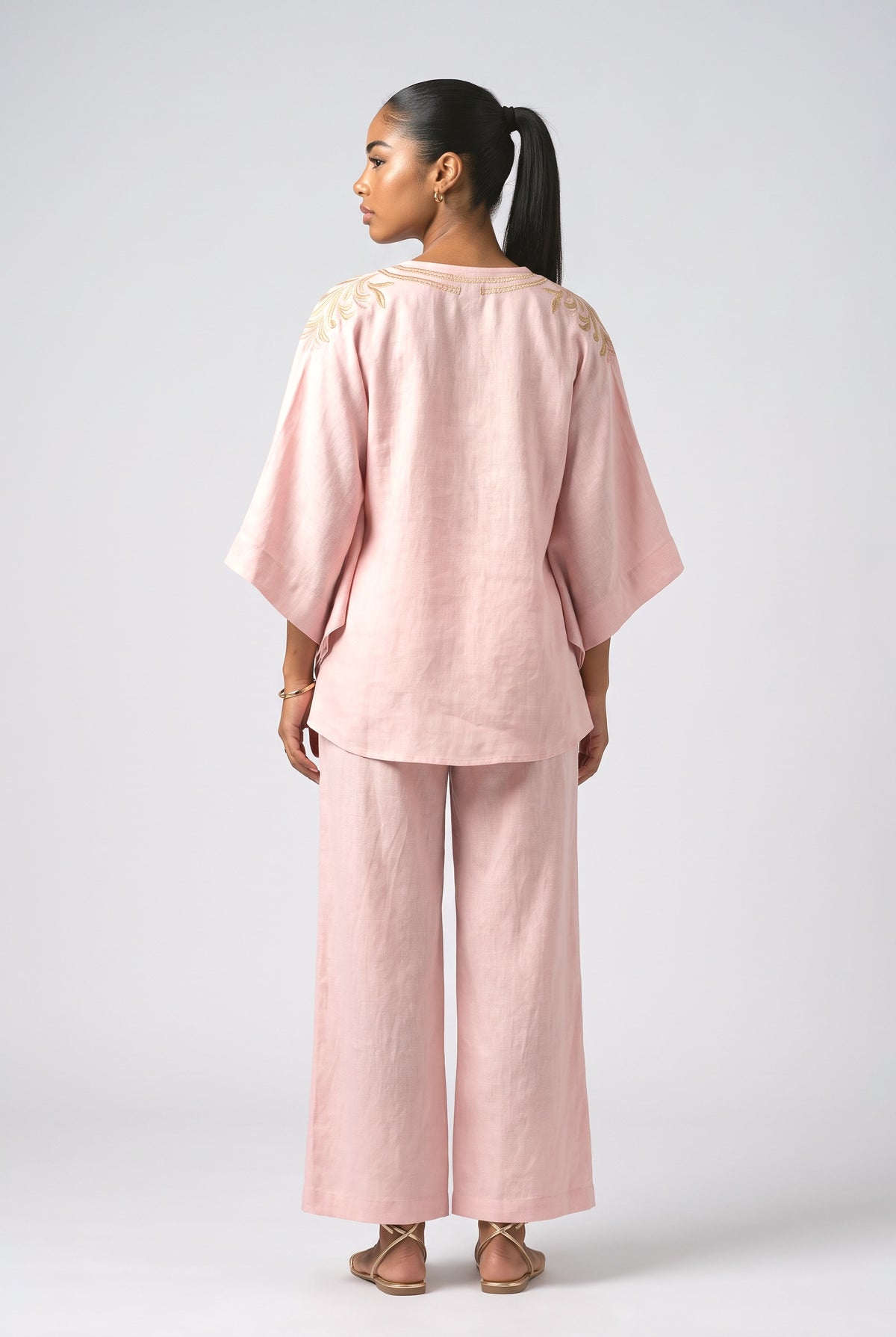 V-Neck Batwing Sleeve Outfit Set, back view
