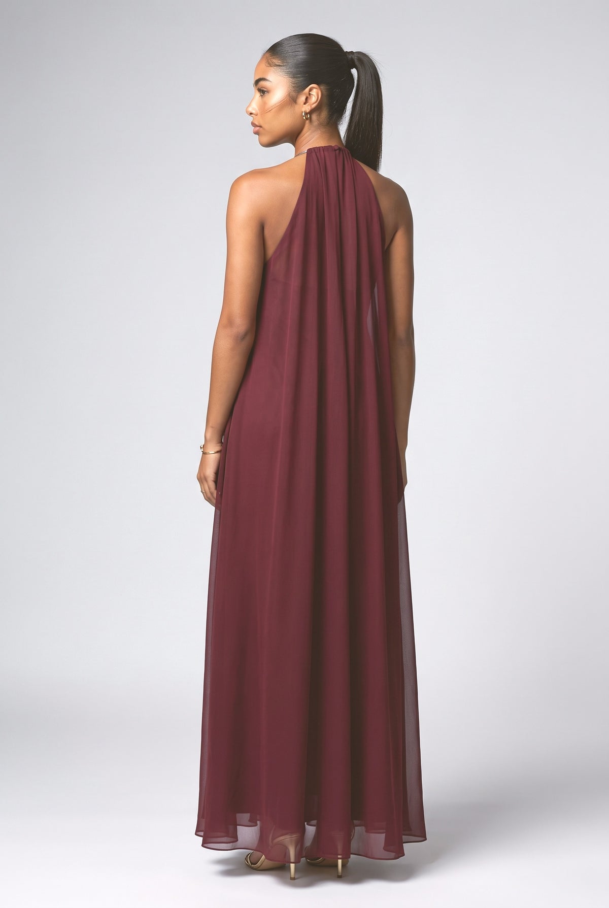 Chiffon V-Neck Flowy Maxi Dress, back view