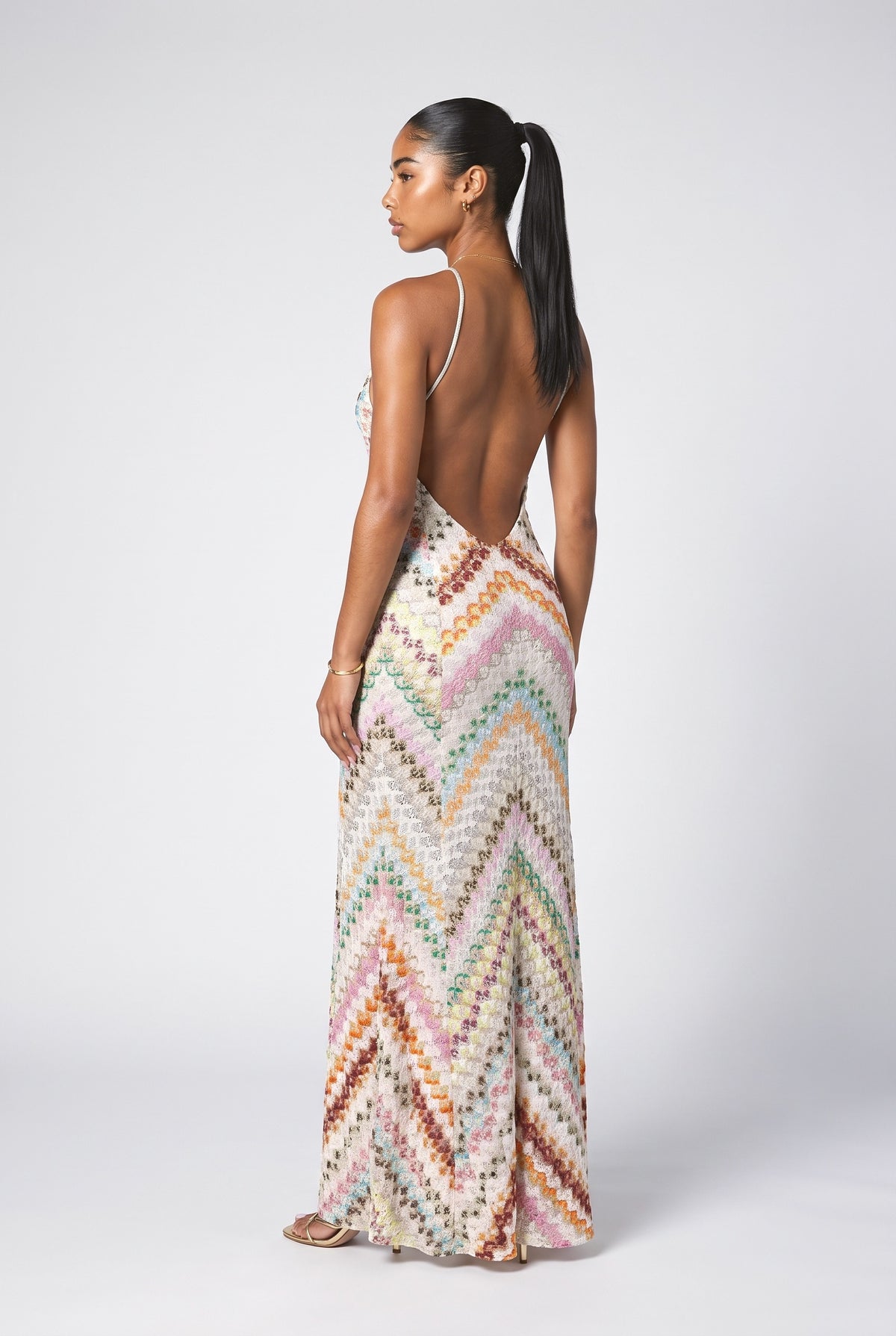 Multicolor Knit Backless Maxi Dress, back view