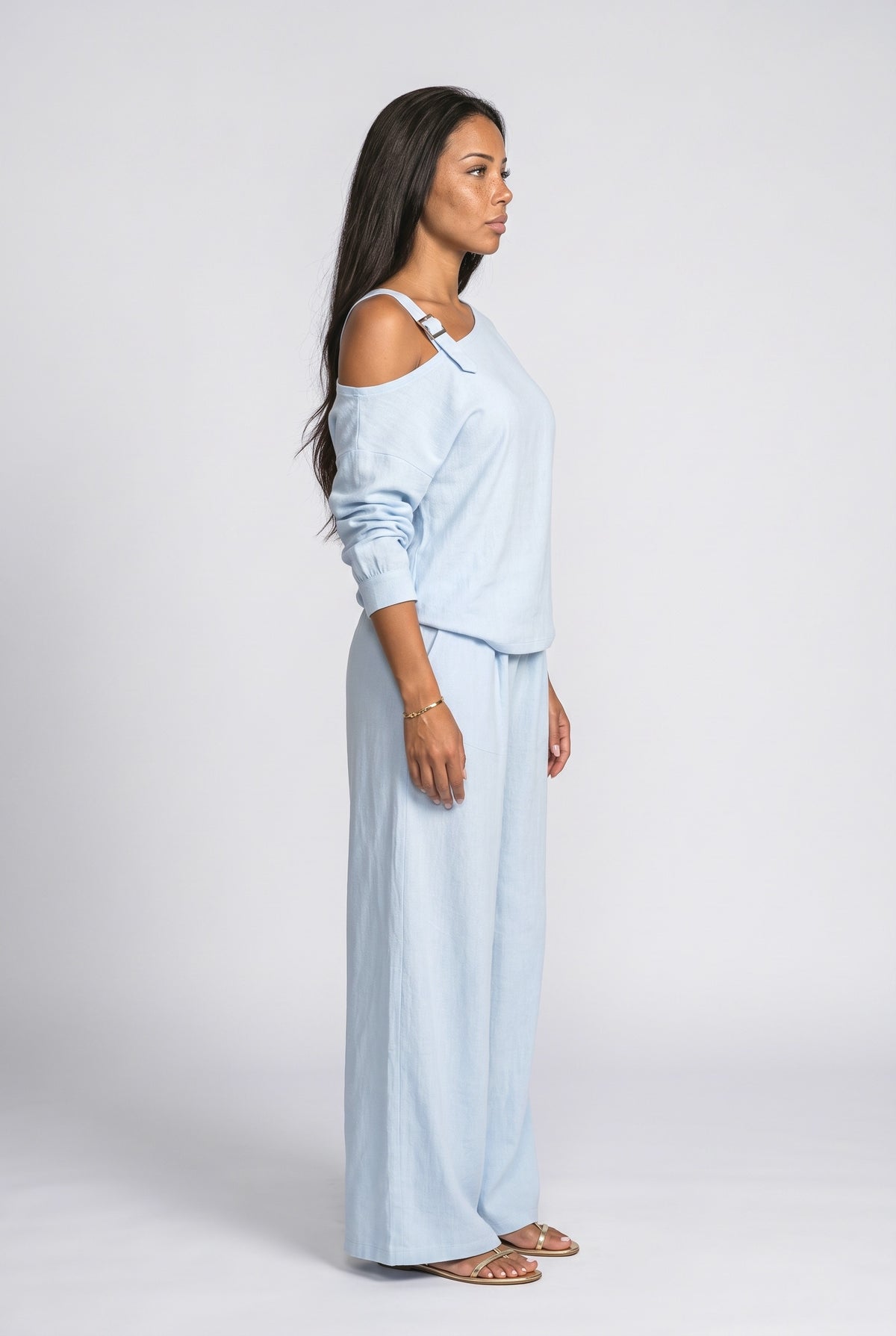 Linen Asymmetric Two Piece Outfit, back view