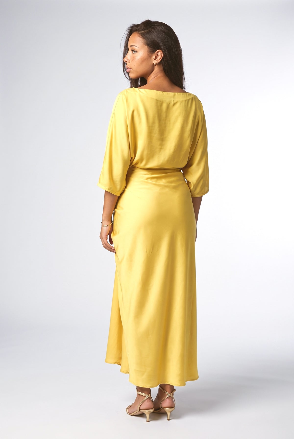 Pleated Long Dress Two-piece Set, back view