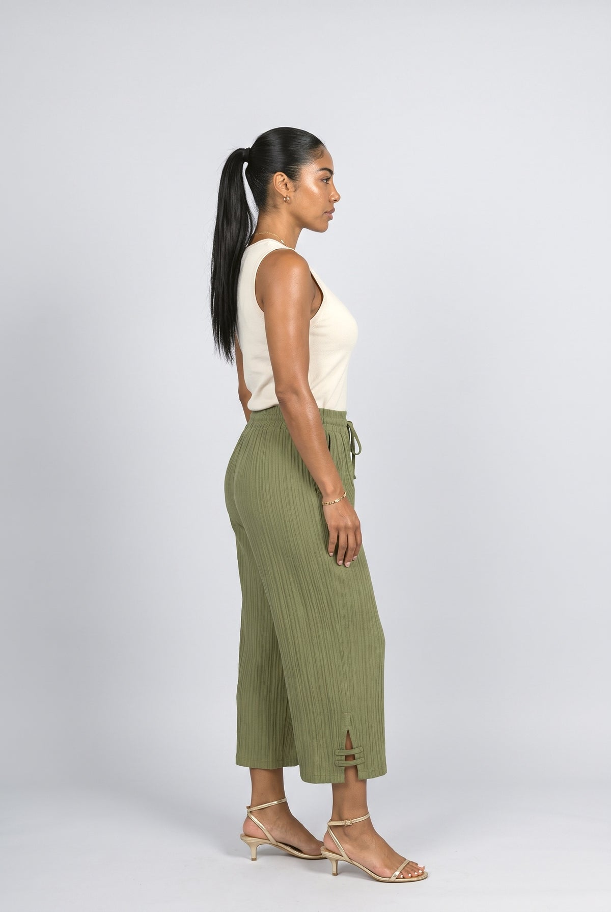 Ribbed Slit Wide Leg Pants, back view