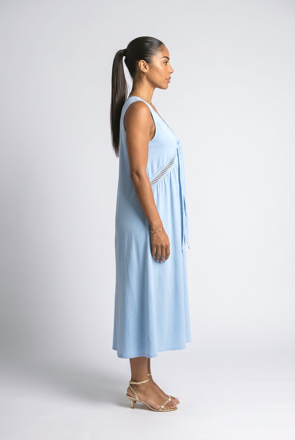 Lace V-Neck Sleeveless Midi Dress, back view
