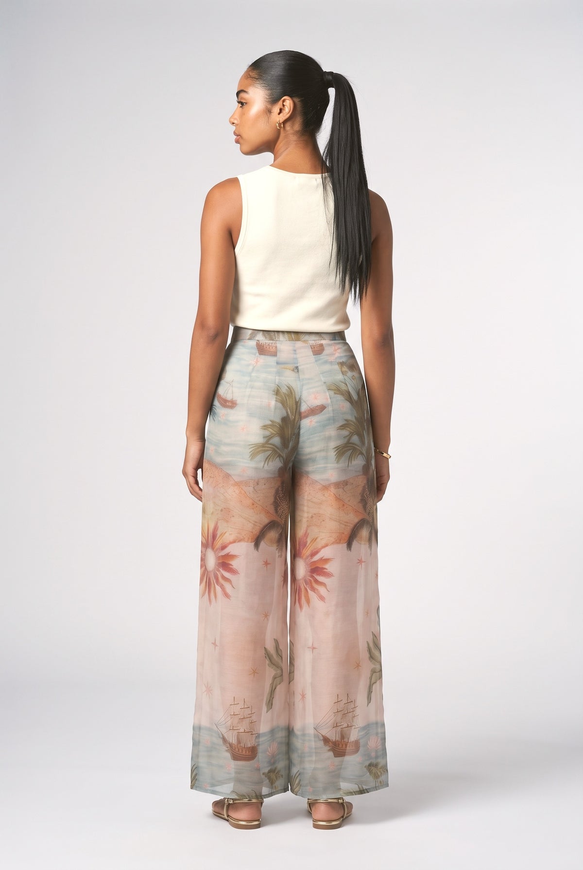 Oceanic Mirage Flow Wide Leg Pants, back view