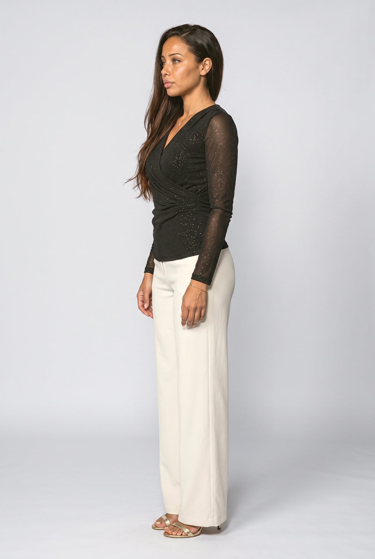 Mesh V-Neck Ruched Blouse, back view