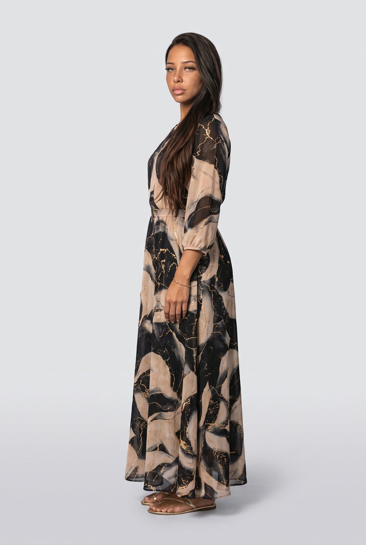 Black Chiffon Maxi Dress, back view