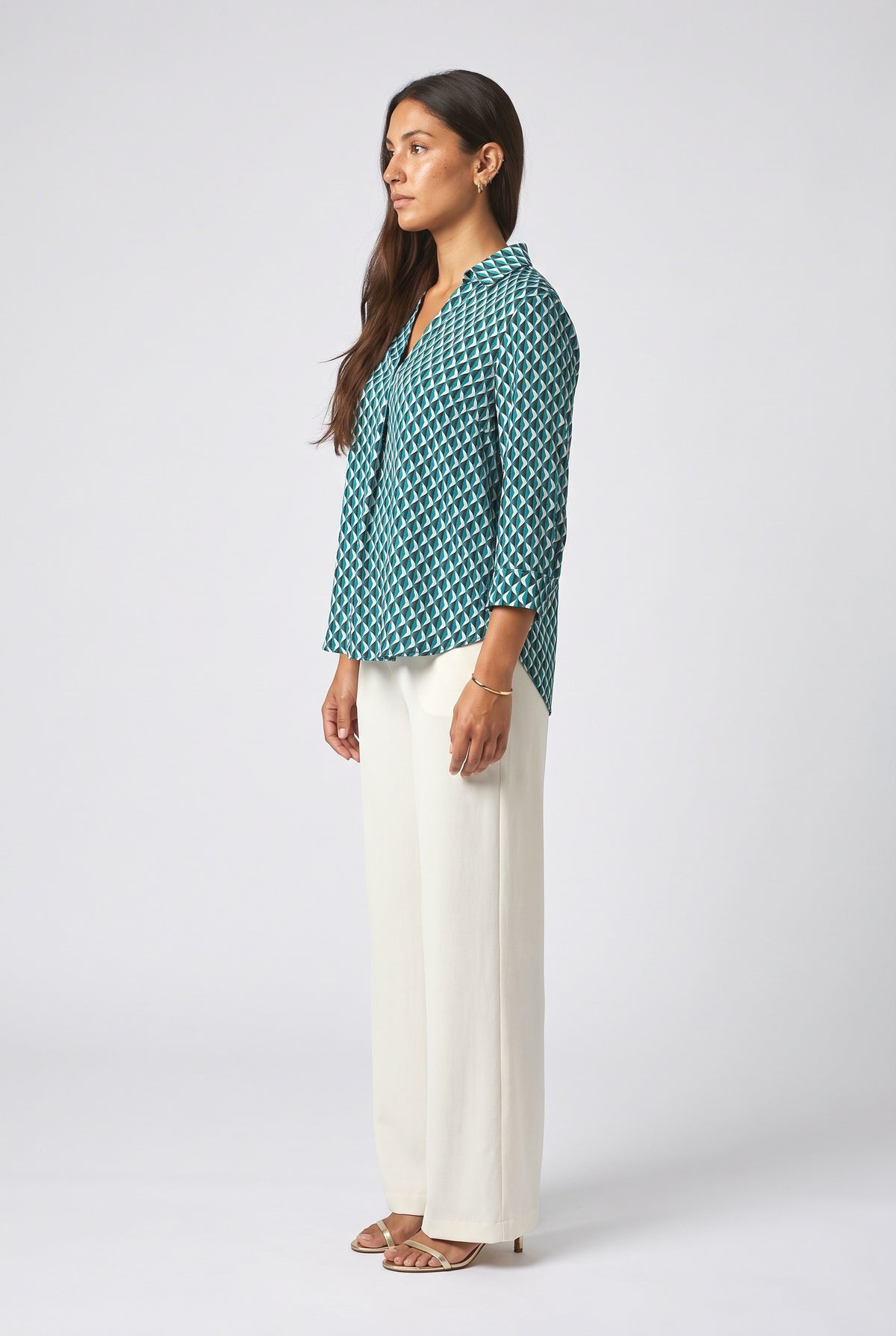 V-Neck Print Flowy Blouse, back view