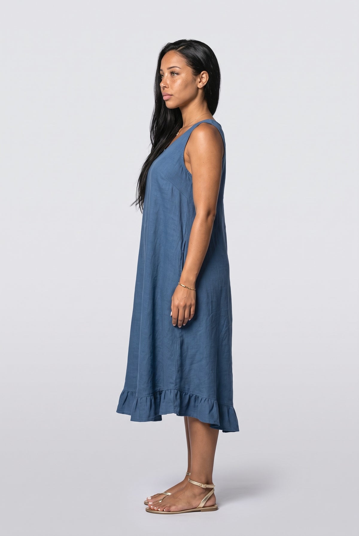 Linen Sleeveless A-Line Midi Dress, back view