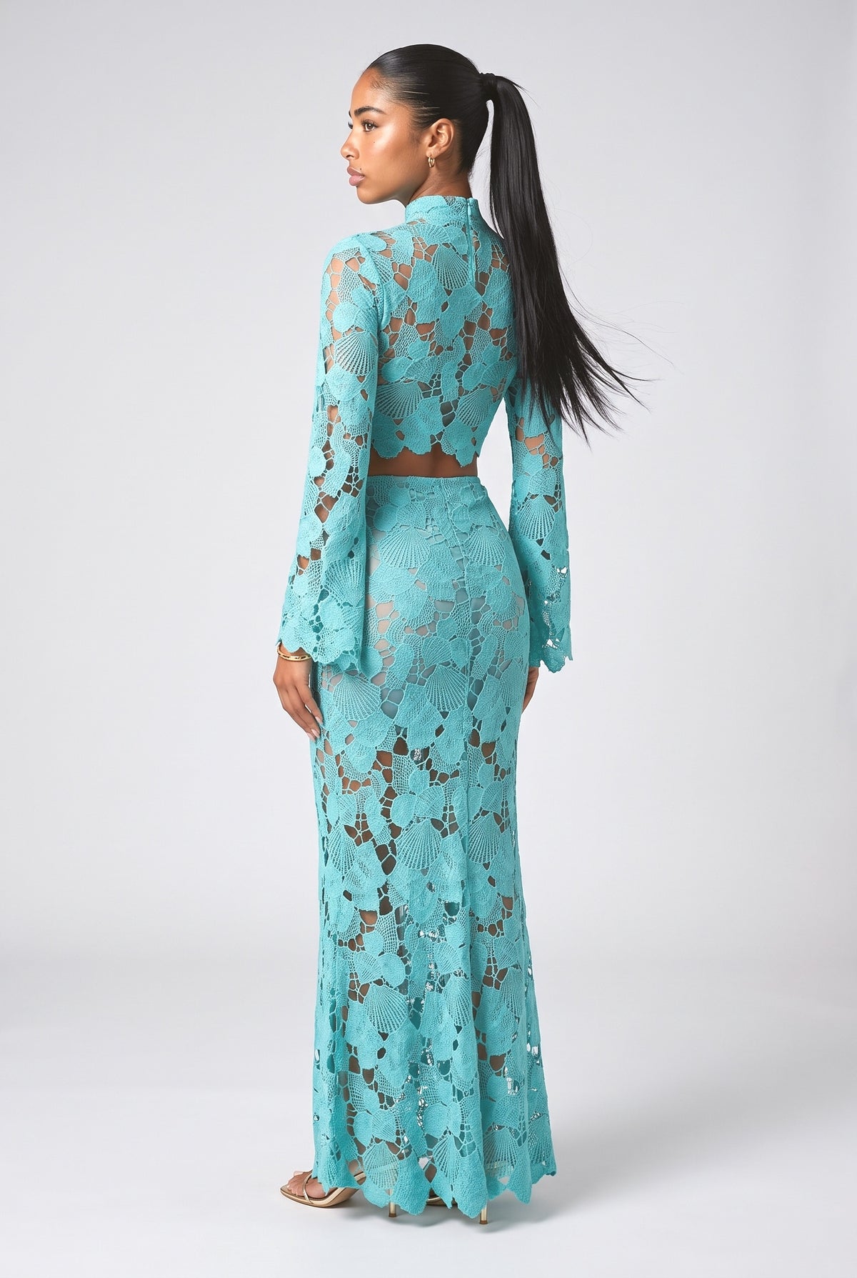 Green Lace Outfit Set, back view