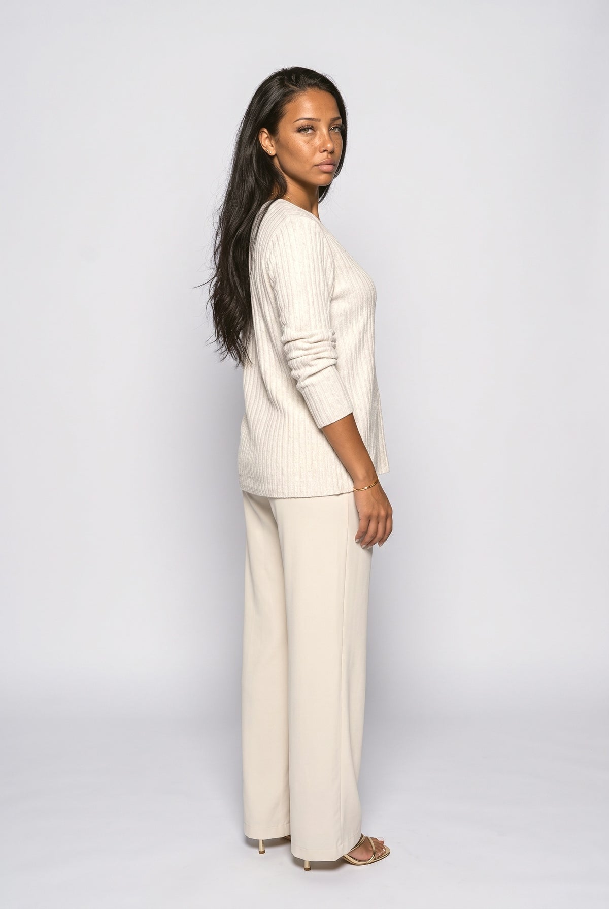 Ribbed V-Neck Pullover Sweater, back view