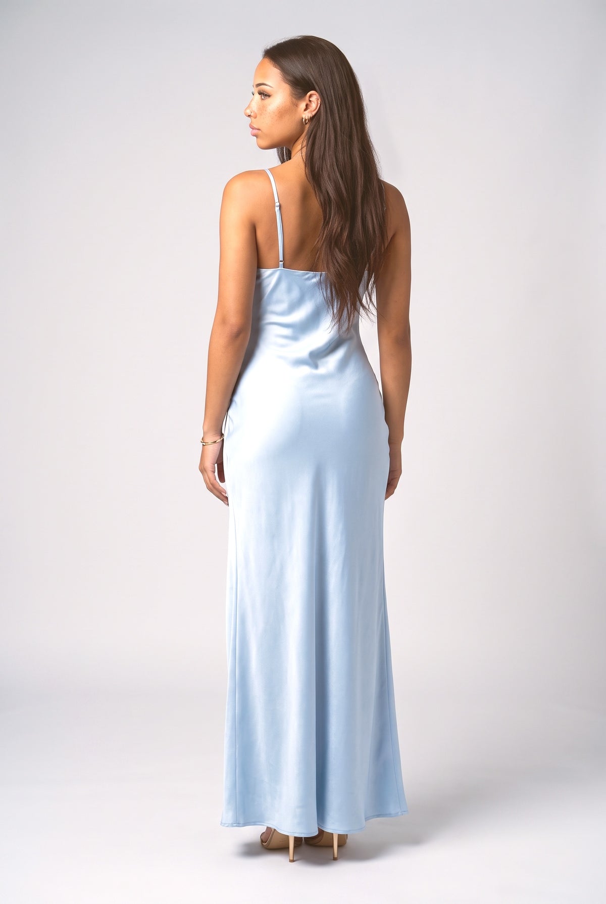 Blue Draped Maxi Dress, back view