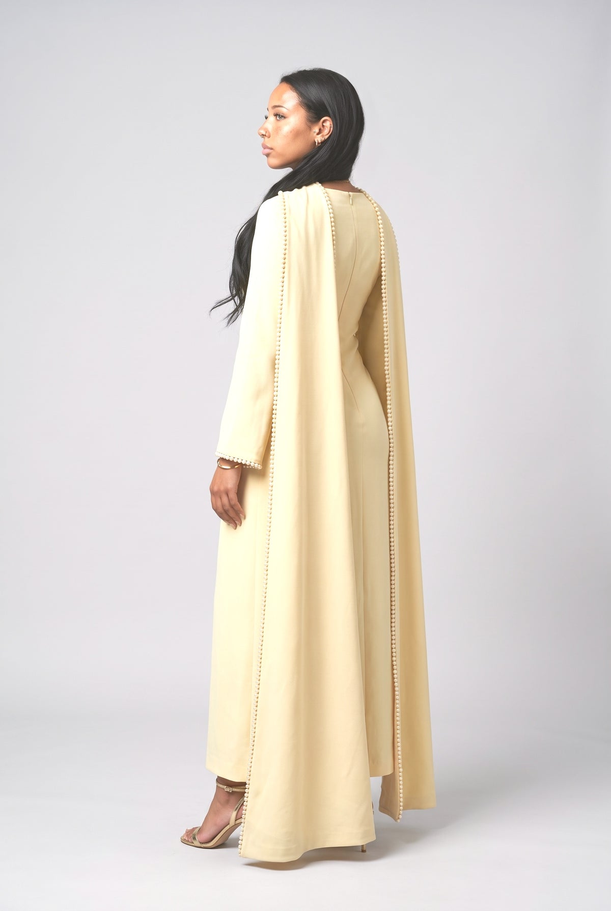Yellow Cape Maxi Dress, back view
