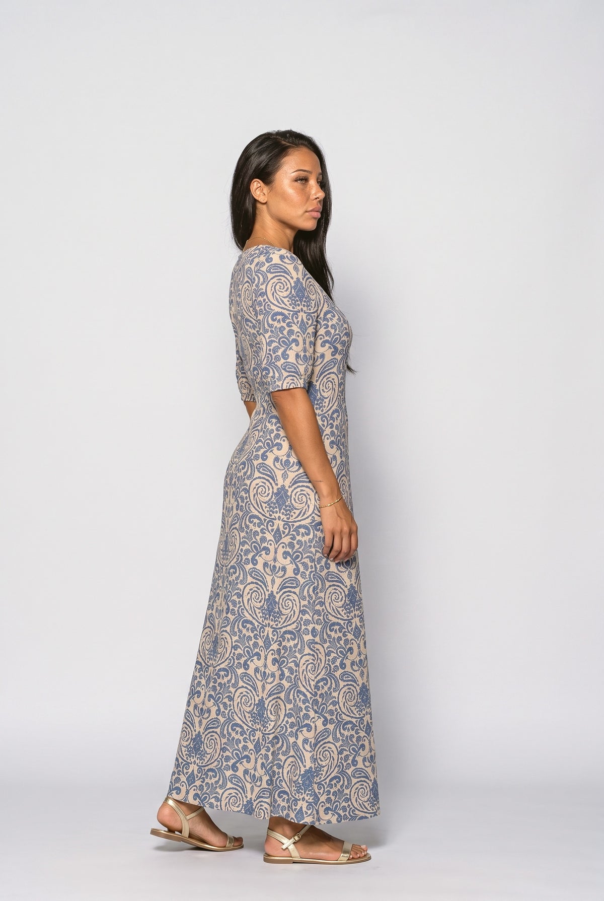 V-Neck Paisley A-Line Maxi Dress, back view