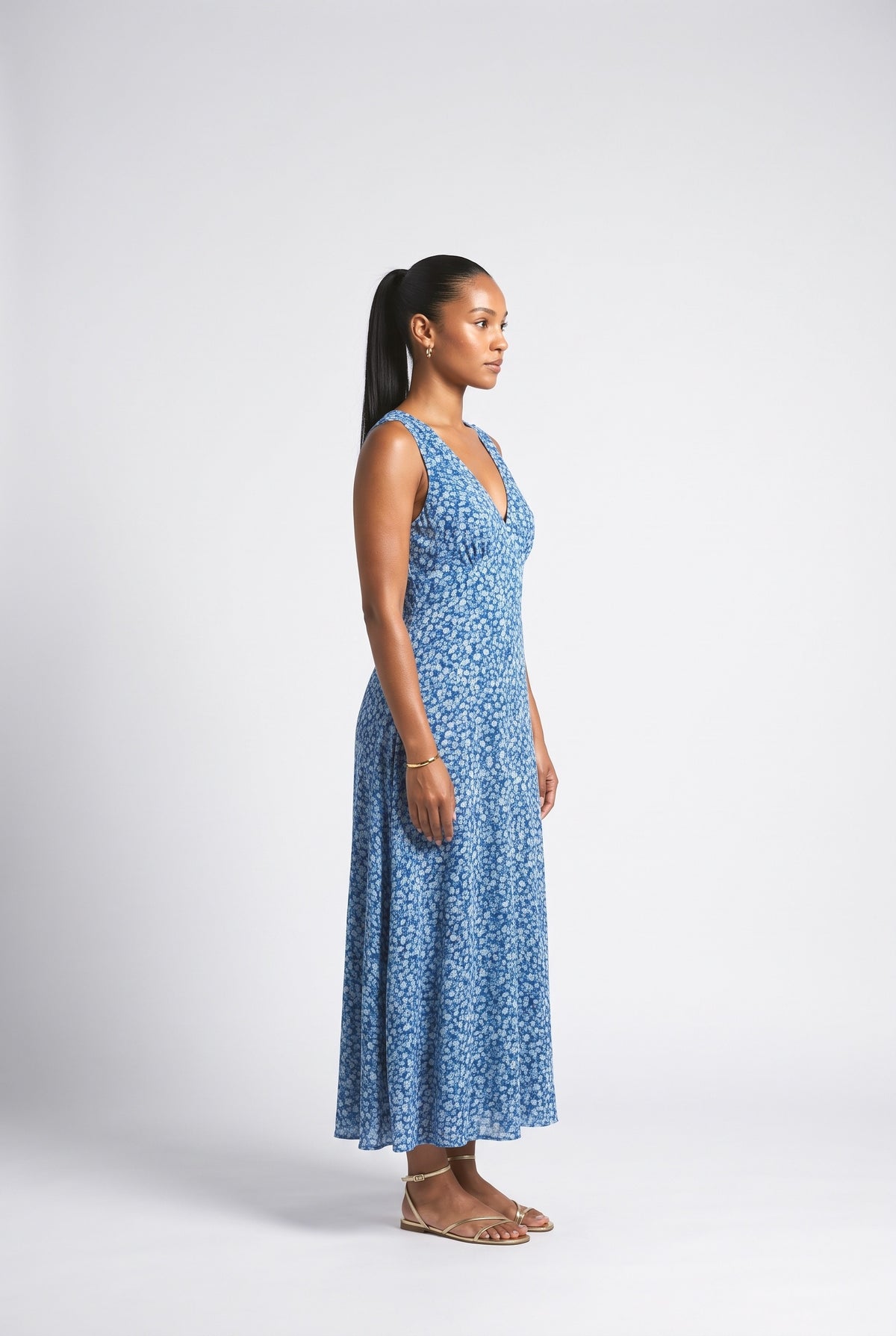V-Neck Floral Flowy Maxi Dress, back view