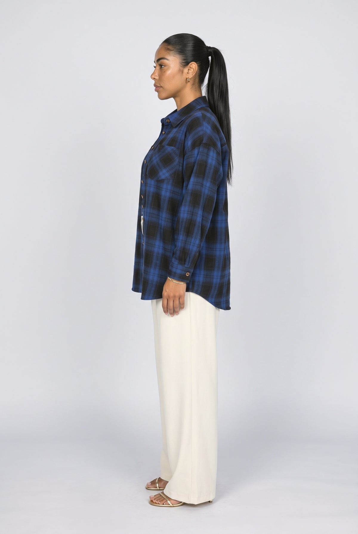 Plaid Oversized Denim Jacket, back view