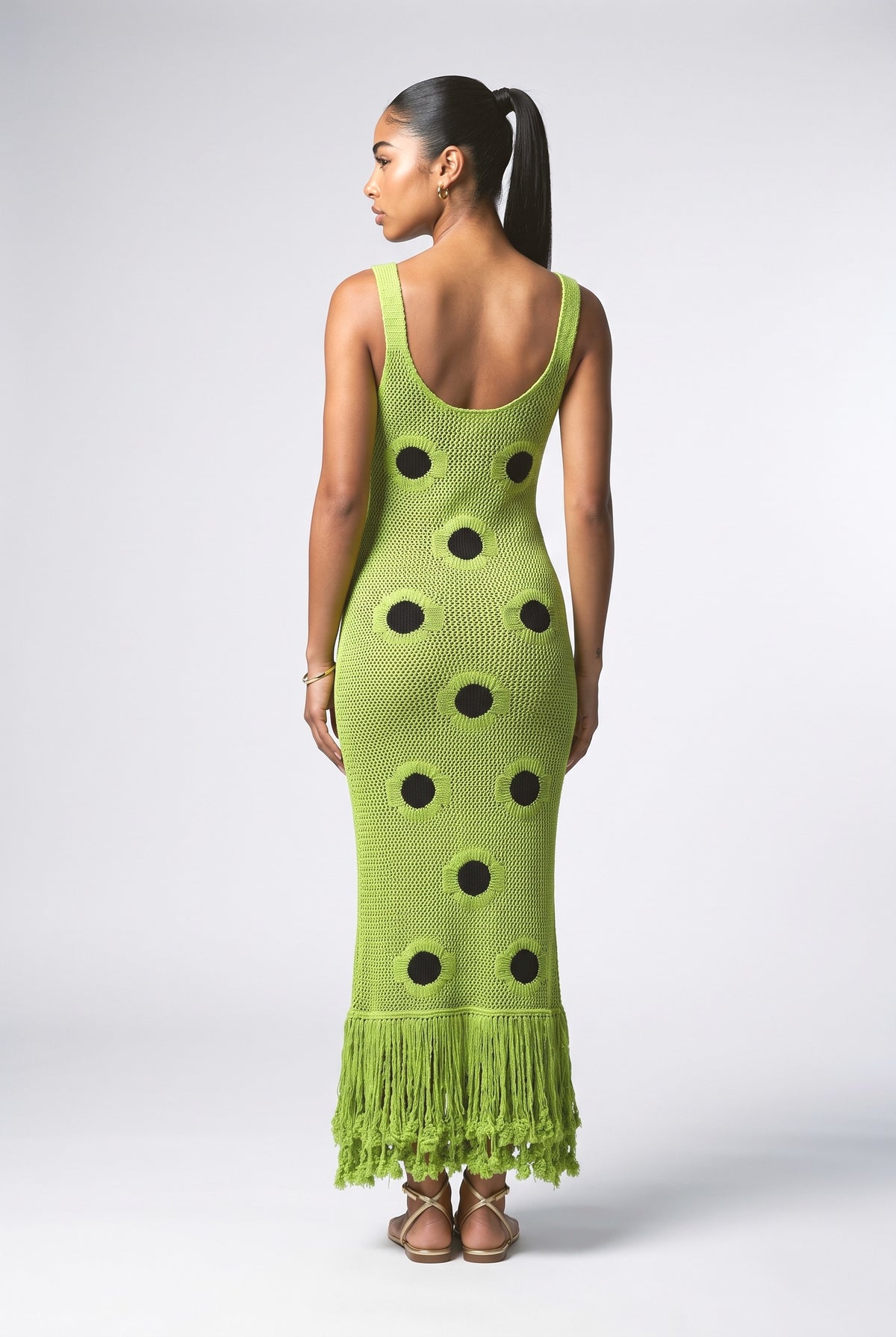 Polka Dot Crochet Maxi Dress, back view