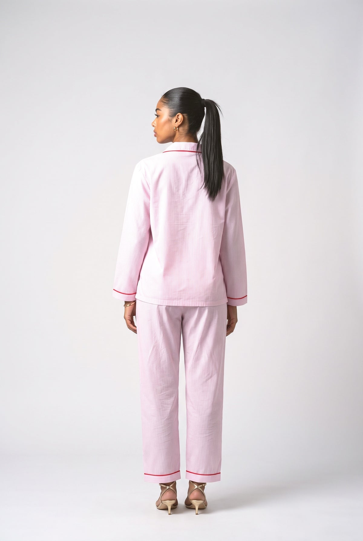 Girl Love Pajama in Pink Stripes, back view