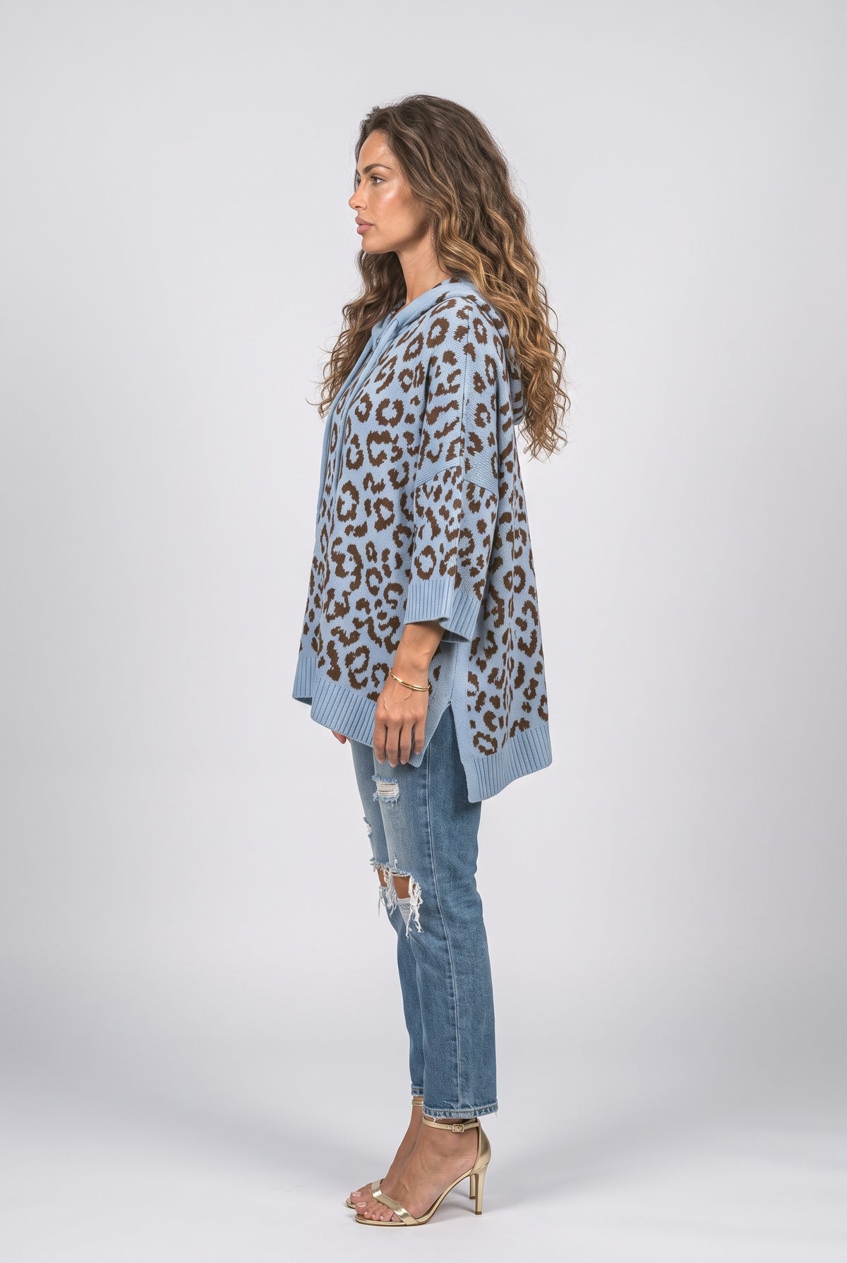 Knit Leopard Oversized Hoodie, back view