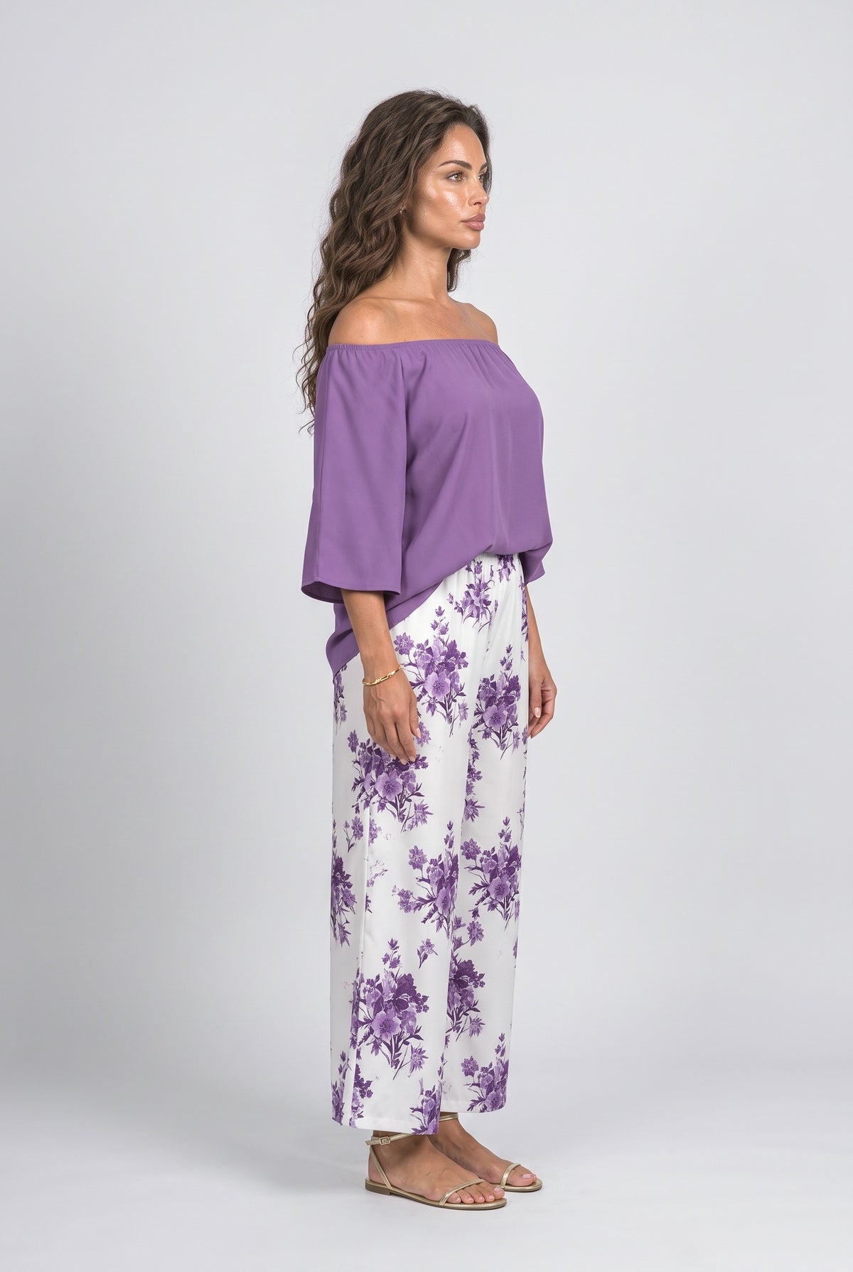 Off-Shoulder Floral Two Piece Outfit, back view