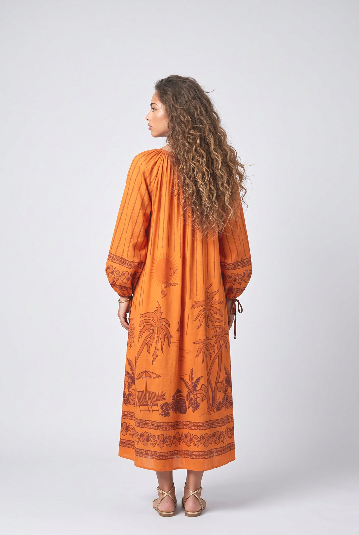 Orange Print Relaxed Maxi Dress, back view