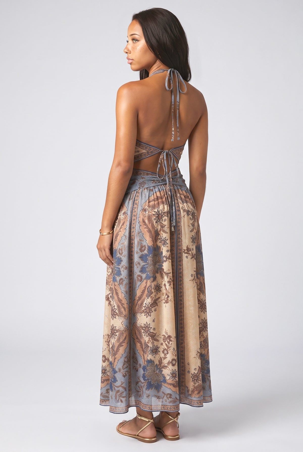 Floral Halter Neck Maxi Dress, back view