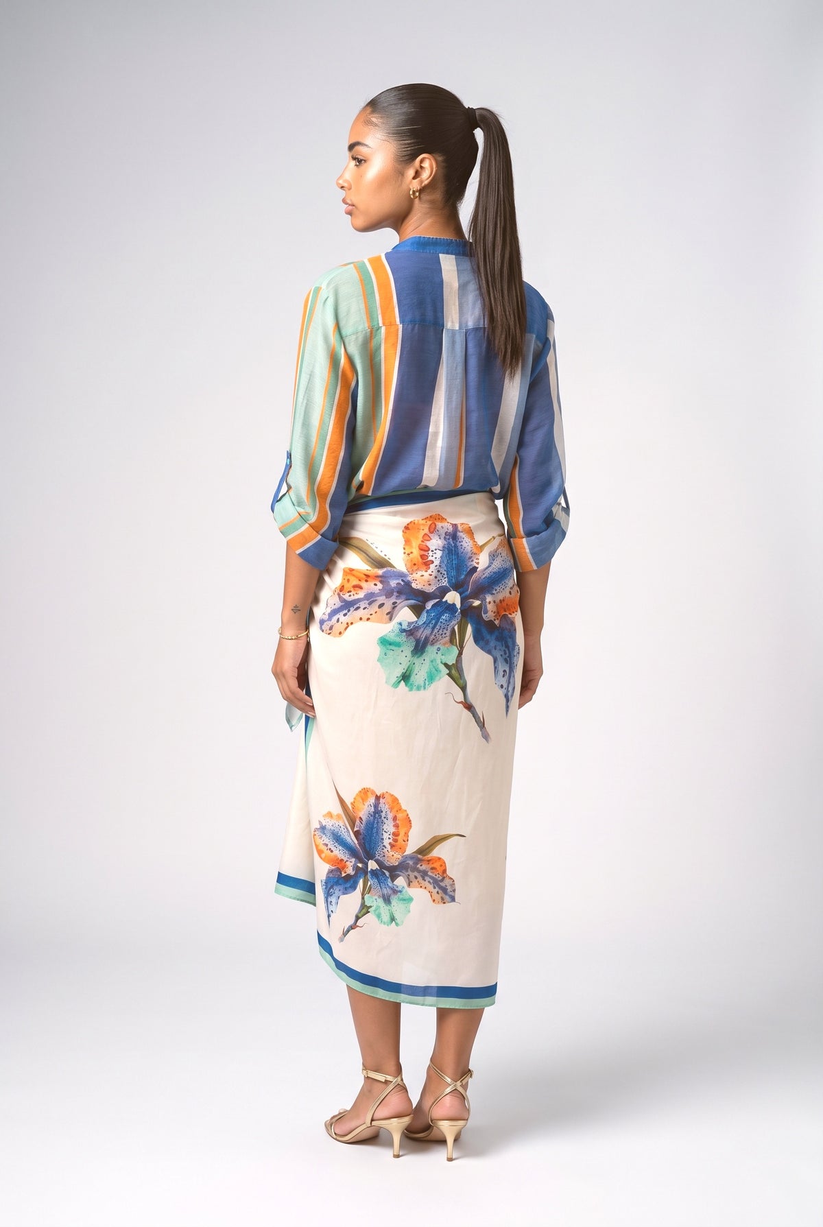 Multicolor Striped Wrap Outfit Set, back view