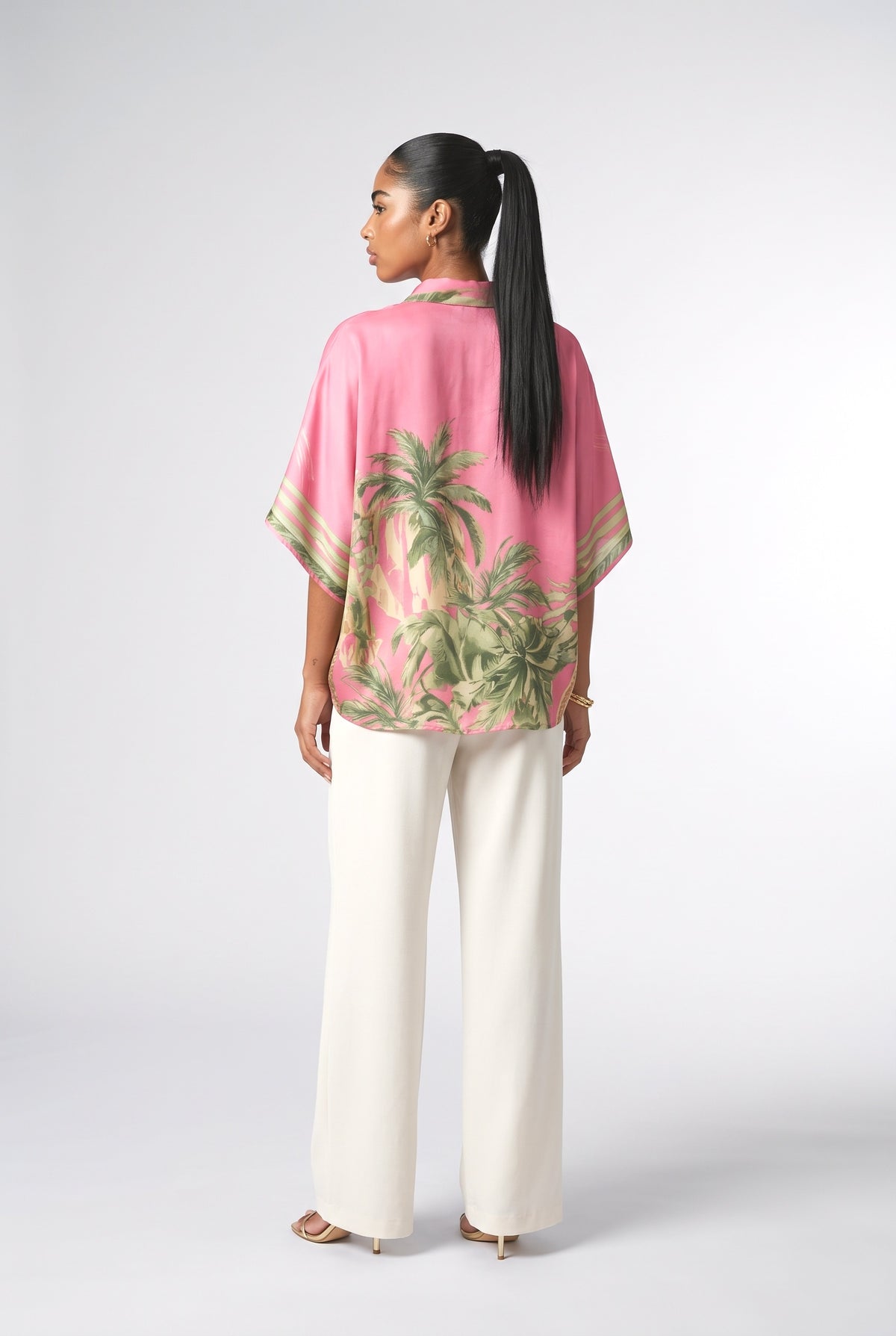 Tropical Batwing Sleeve Relaxed Top, back view