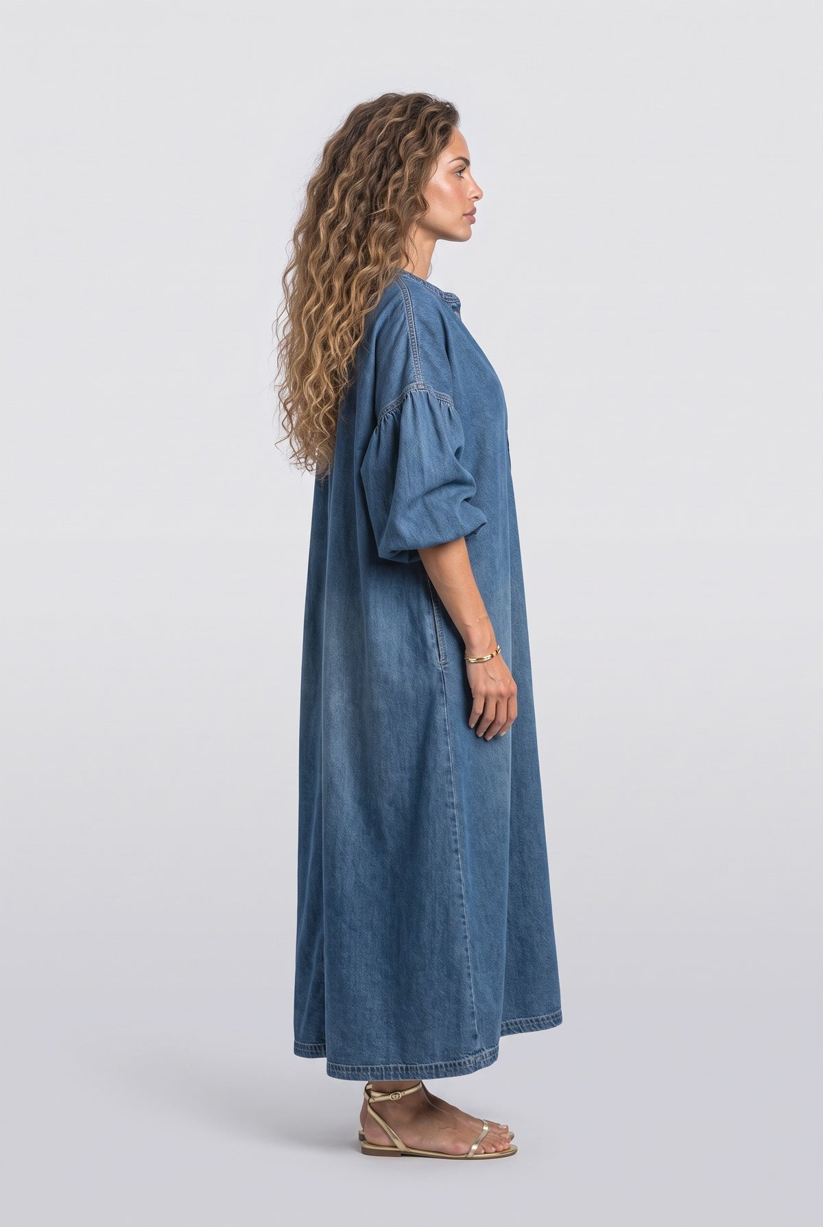 Blue Denim Maxi Dress, back view