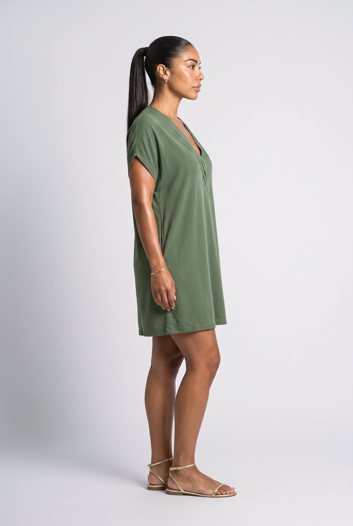 V-Neck Pleated Summer Dress, back view