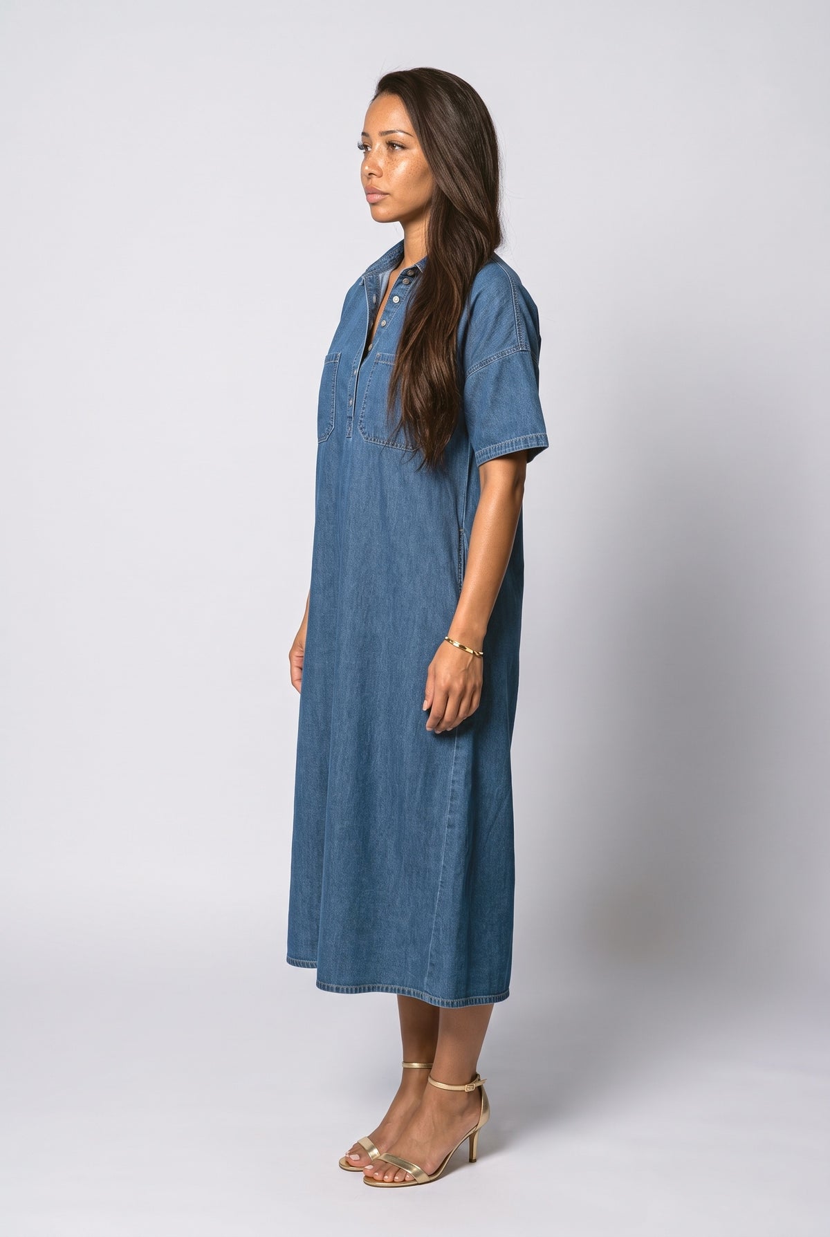 Denim Midi Dress, back view