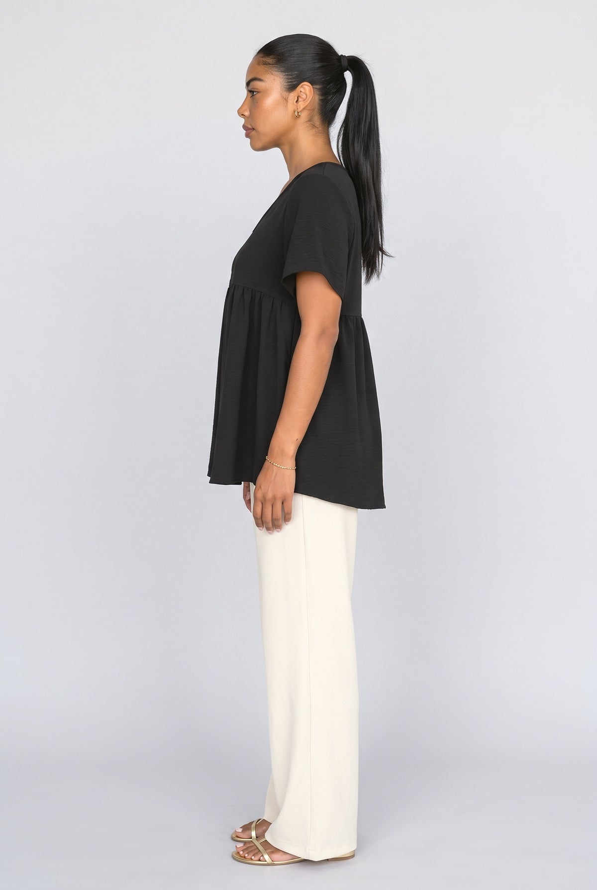 V-Neck Flutter Sleeve Flowy Blouse, back view