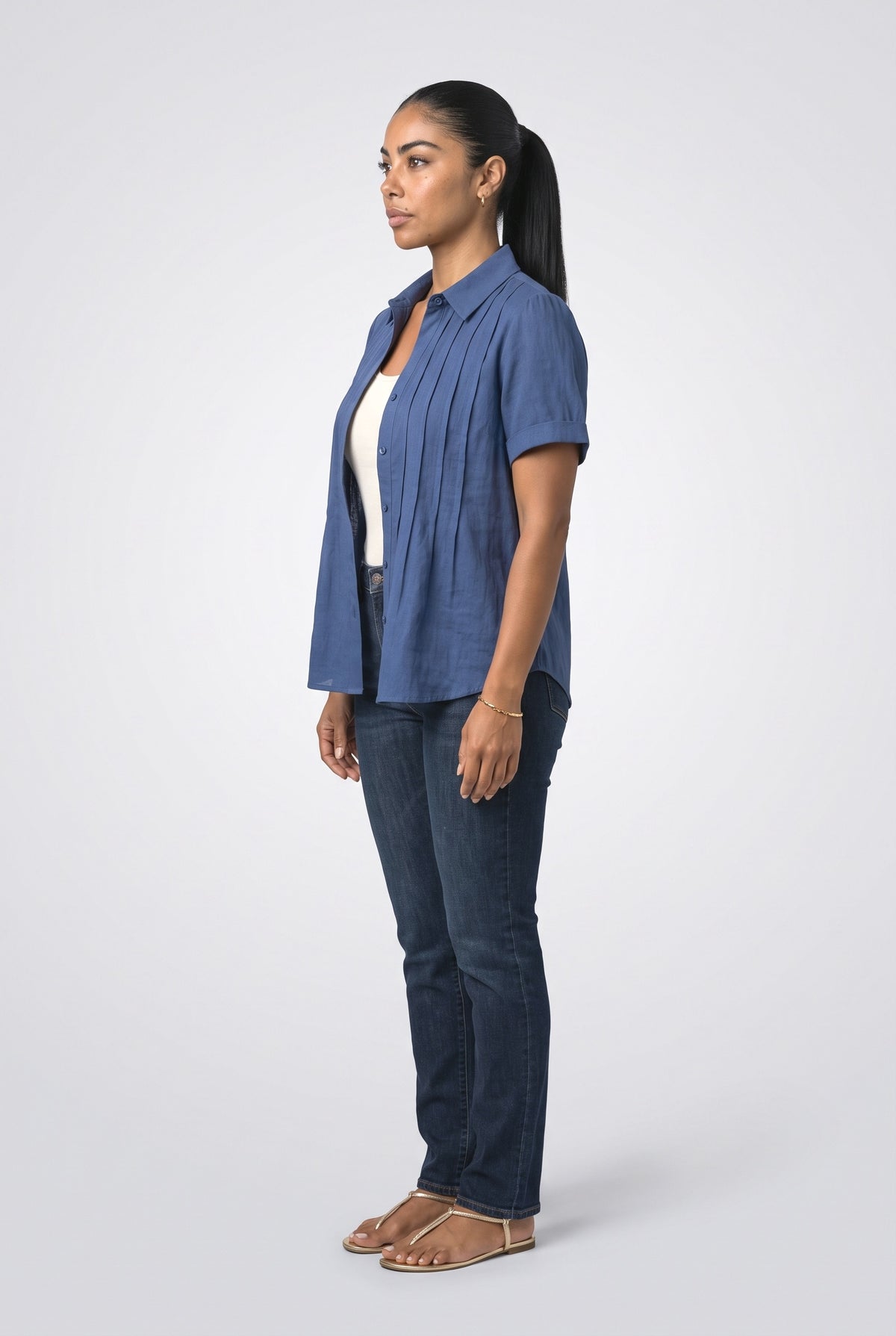 Short Sleeve Pleated Blouse, back view