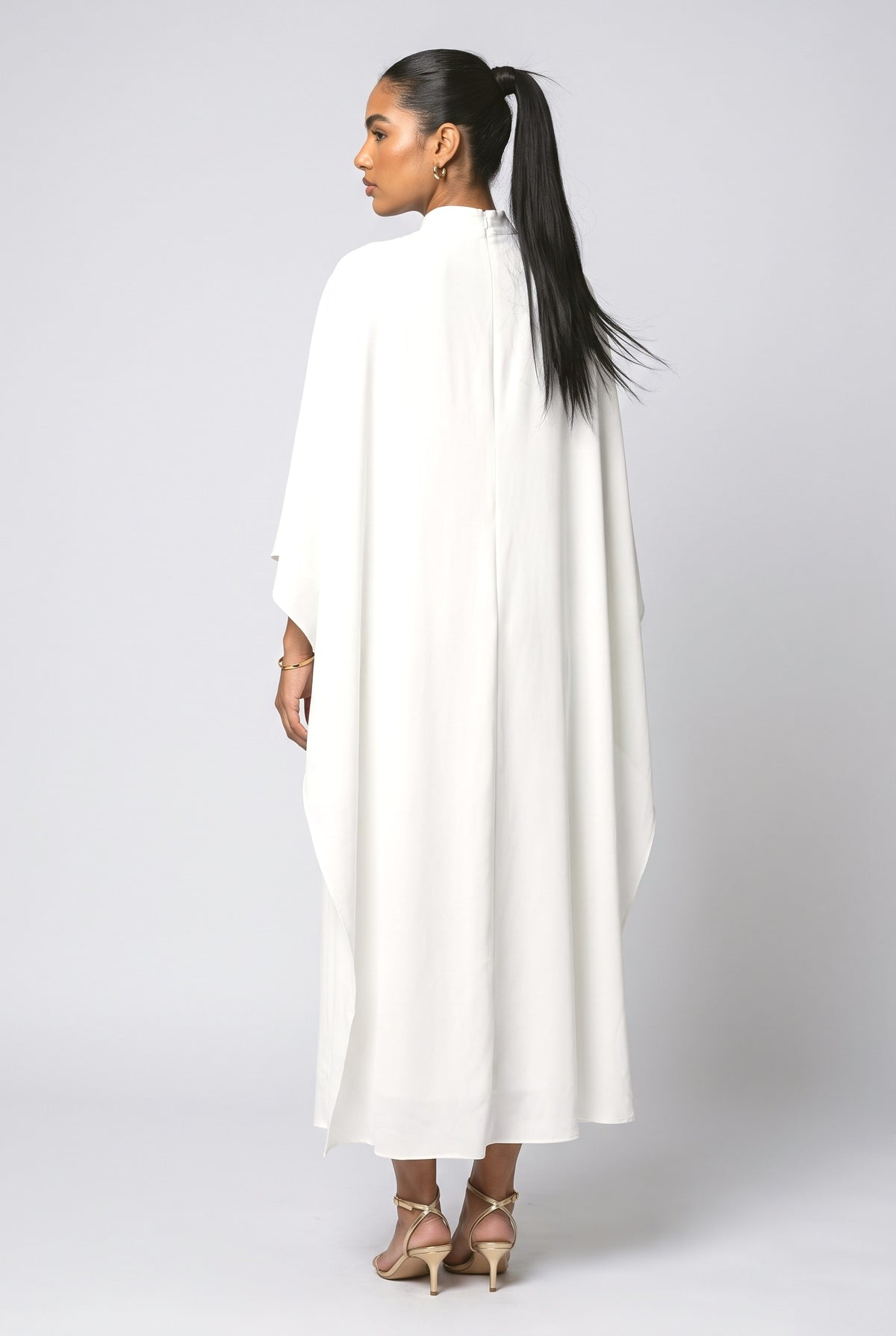 White Cape Maxi Dress, back view