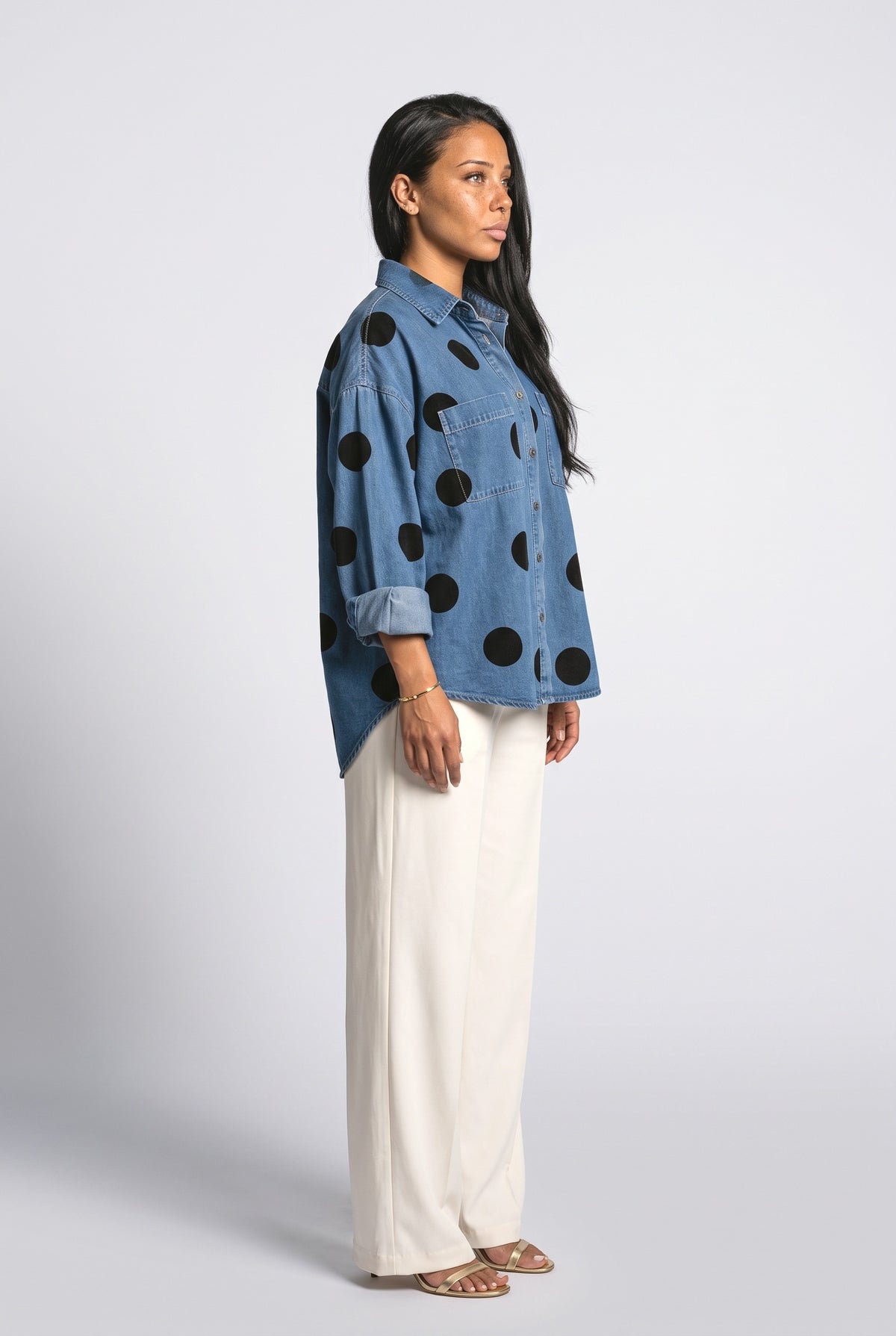 Denim Polka Dot Oversized Blouse, back view