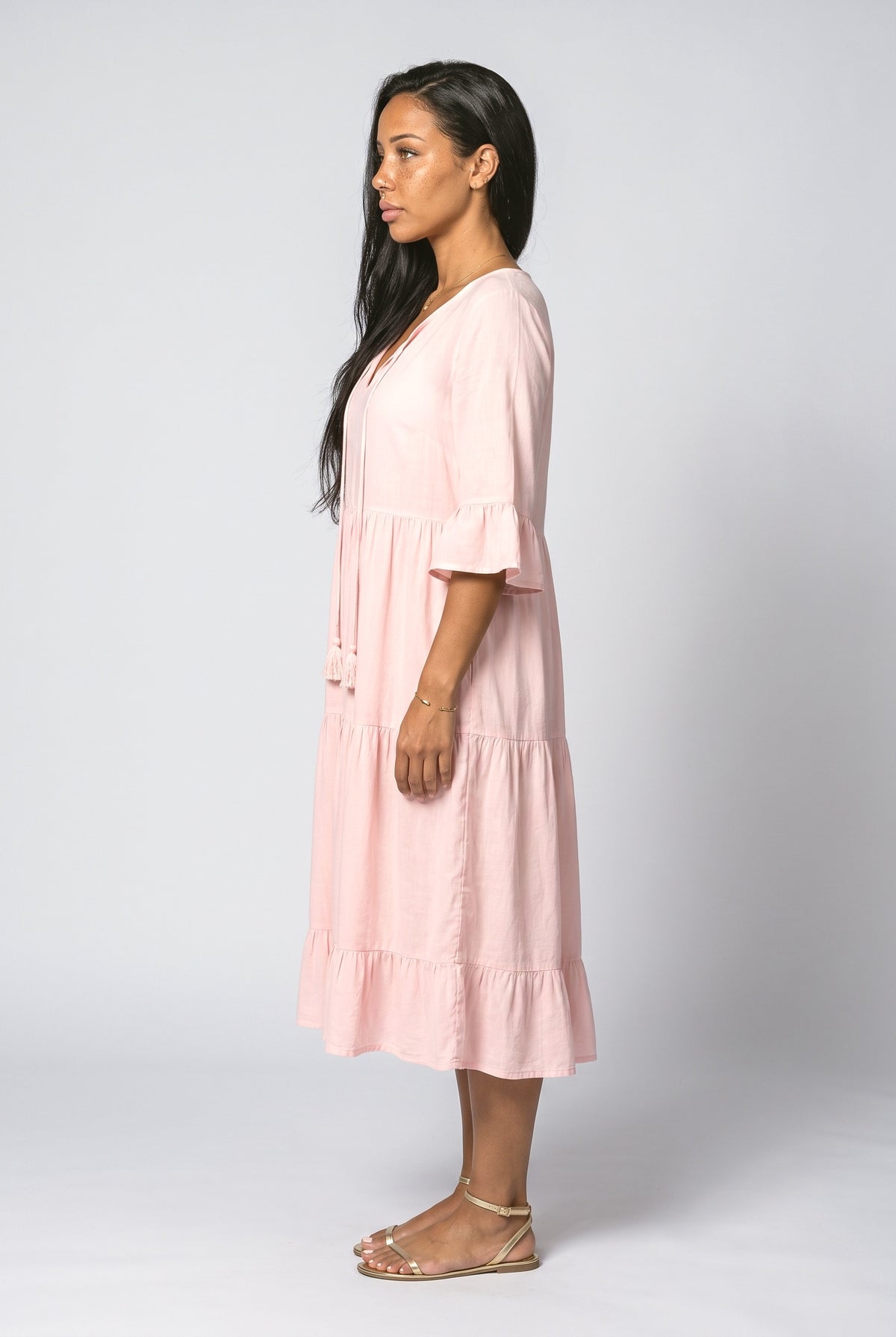 V-Neck Tiered Midi Dress, back view
